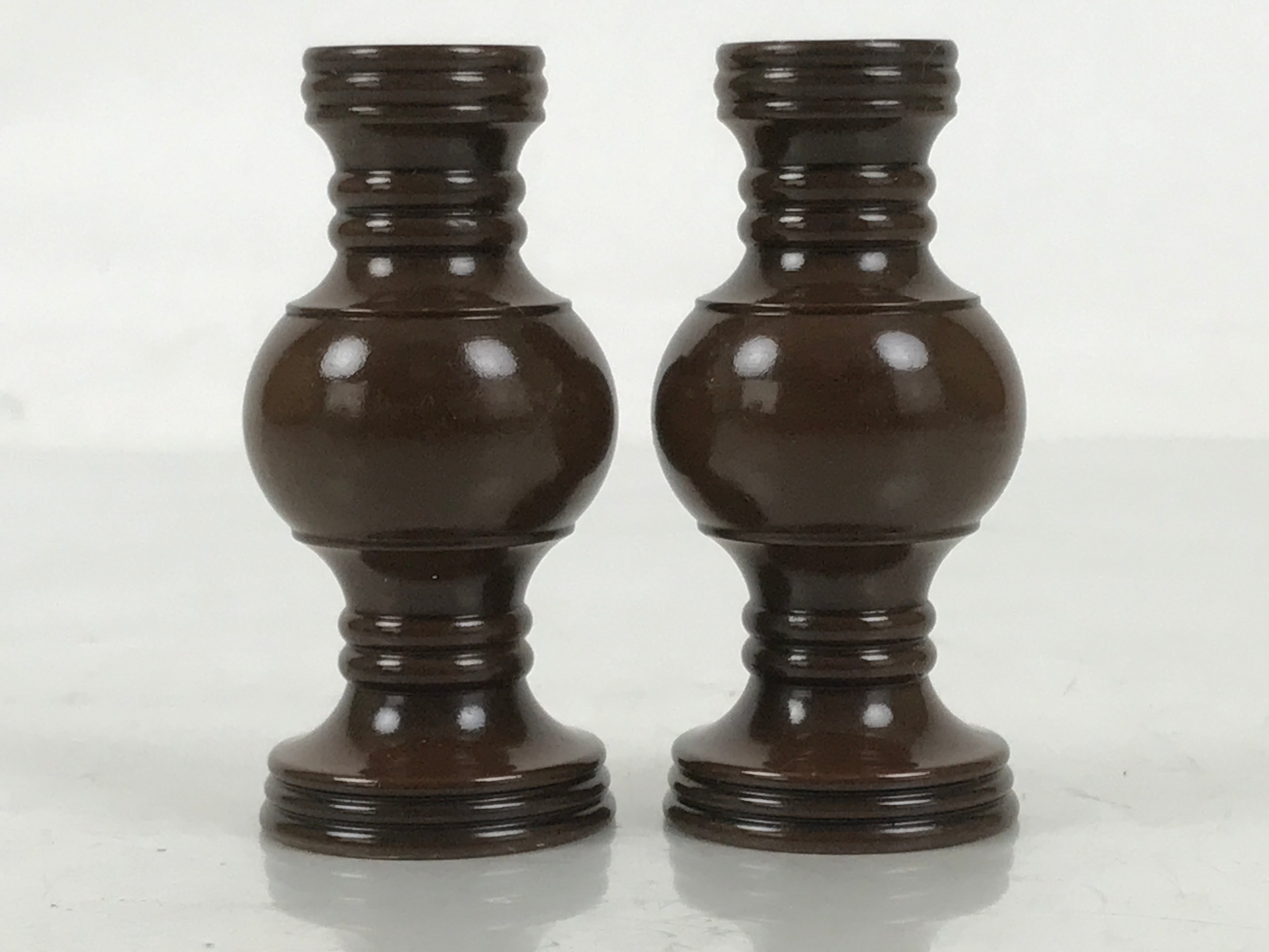 Japanese Buddhist Altar Fitting Metal Flower Vase Vtg Hanatate Brown 2pc BA674