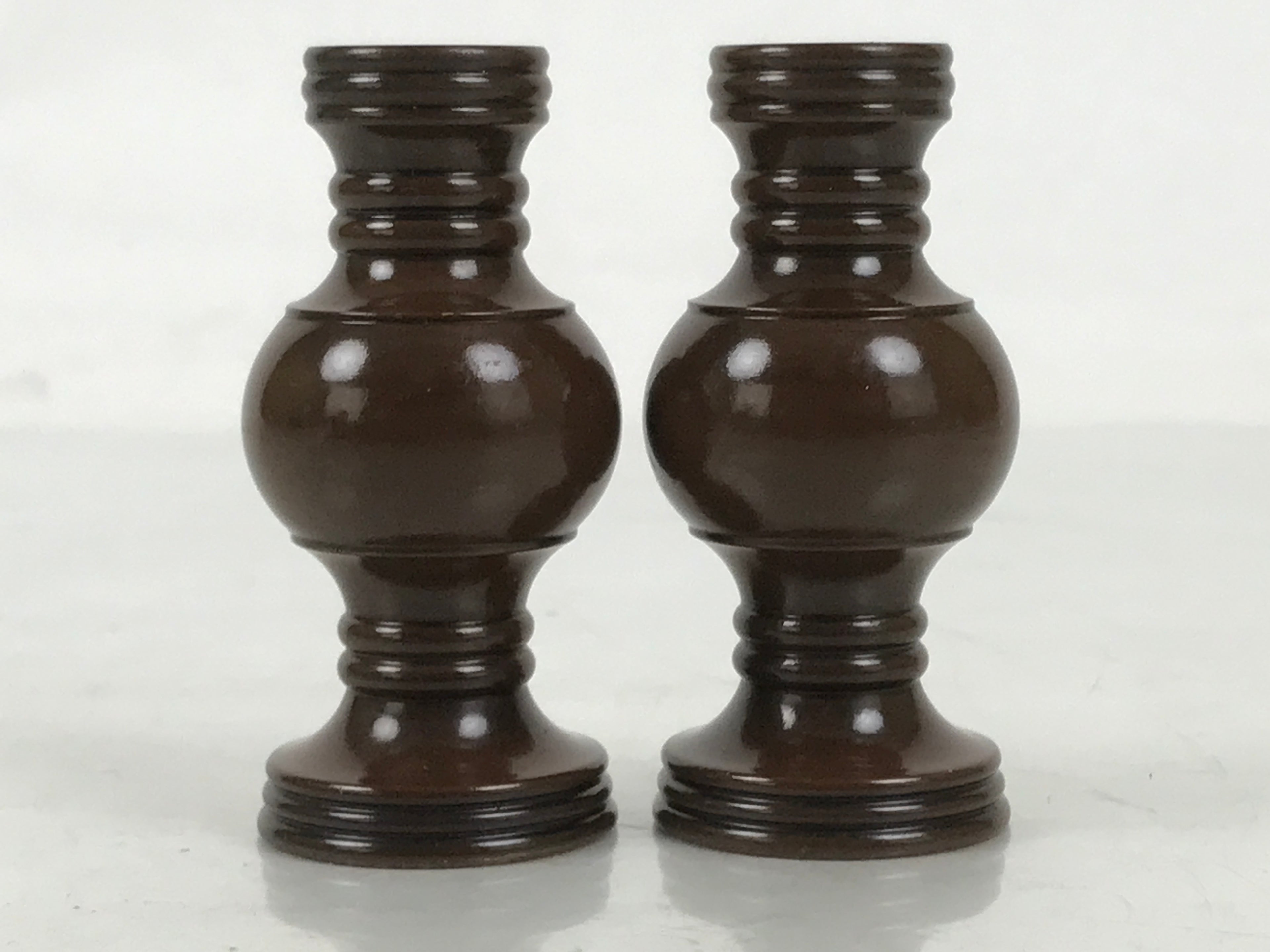 Japanese Buddhist Altar Fitting Metal Flower Vase Vtg Hanatate Brown 2pc BA674