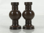 Japanese Buddhist Altar Fitting Metal Flower Vase Vtg Hanatate Brown 2pc BA674