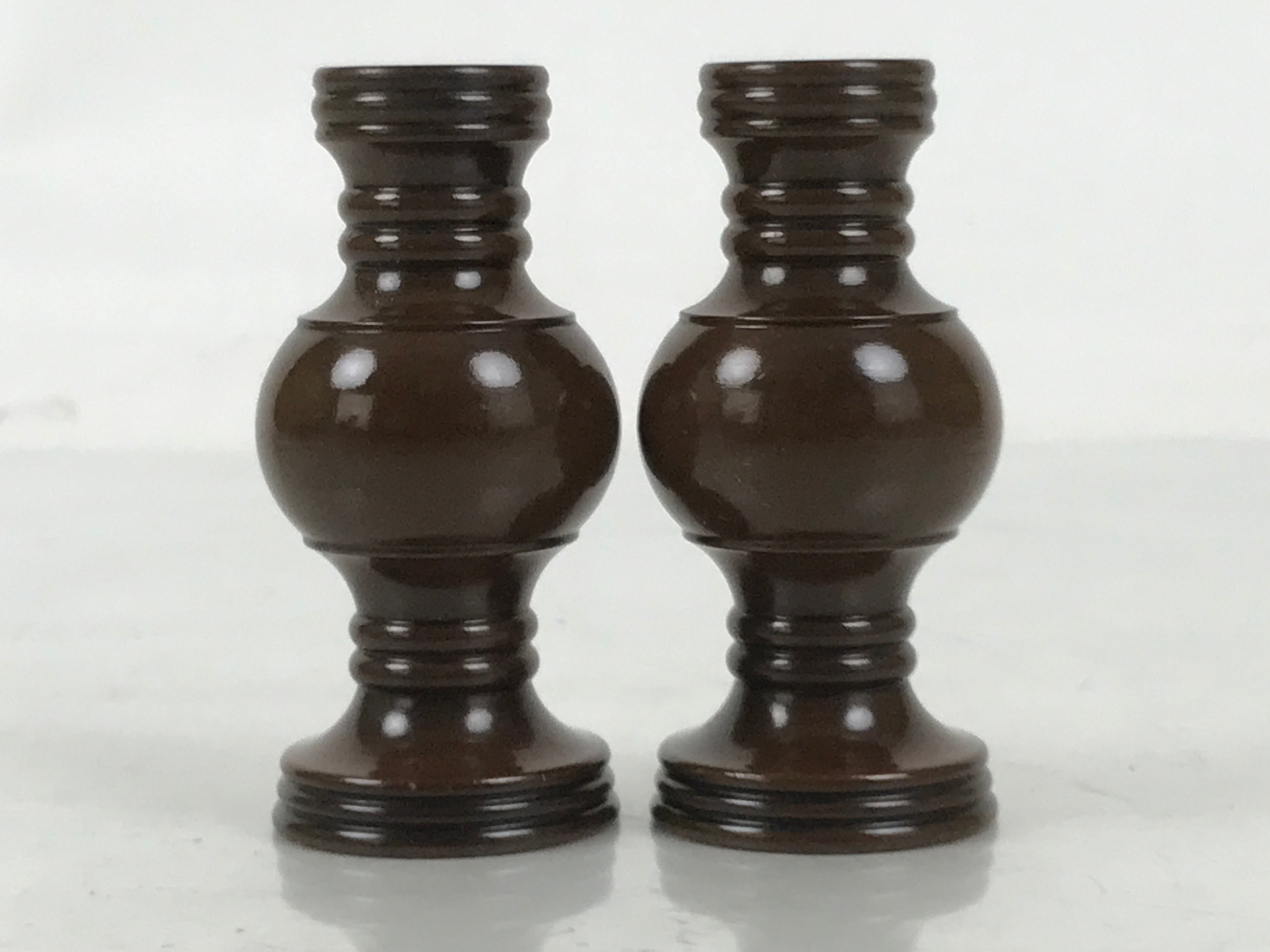 Japanese Buddhist Altar Fitting Metal Flower Vase Vtg Hanatate Brown 2pc BA674