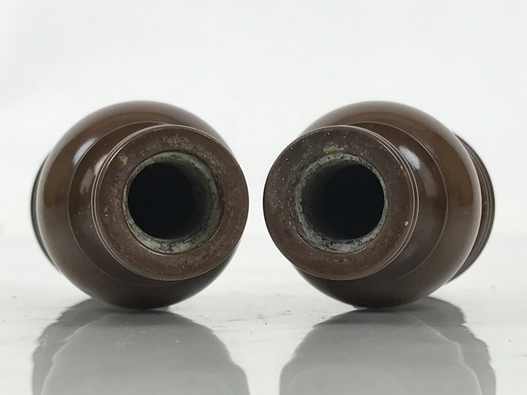 Japanese Buddhist Altar Fitting Metal Flower Vase Vtg Hanatate Brown 2pc BA674