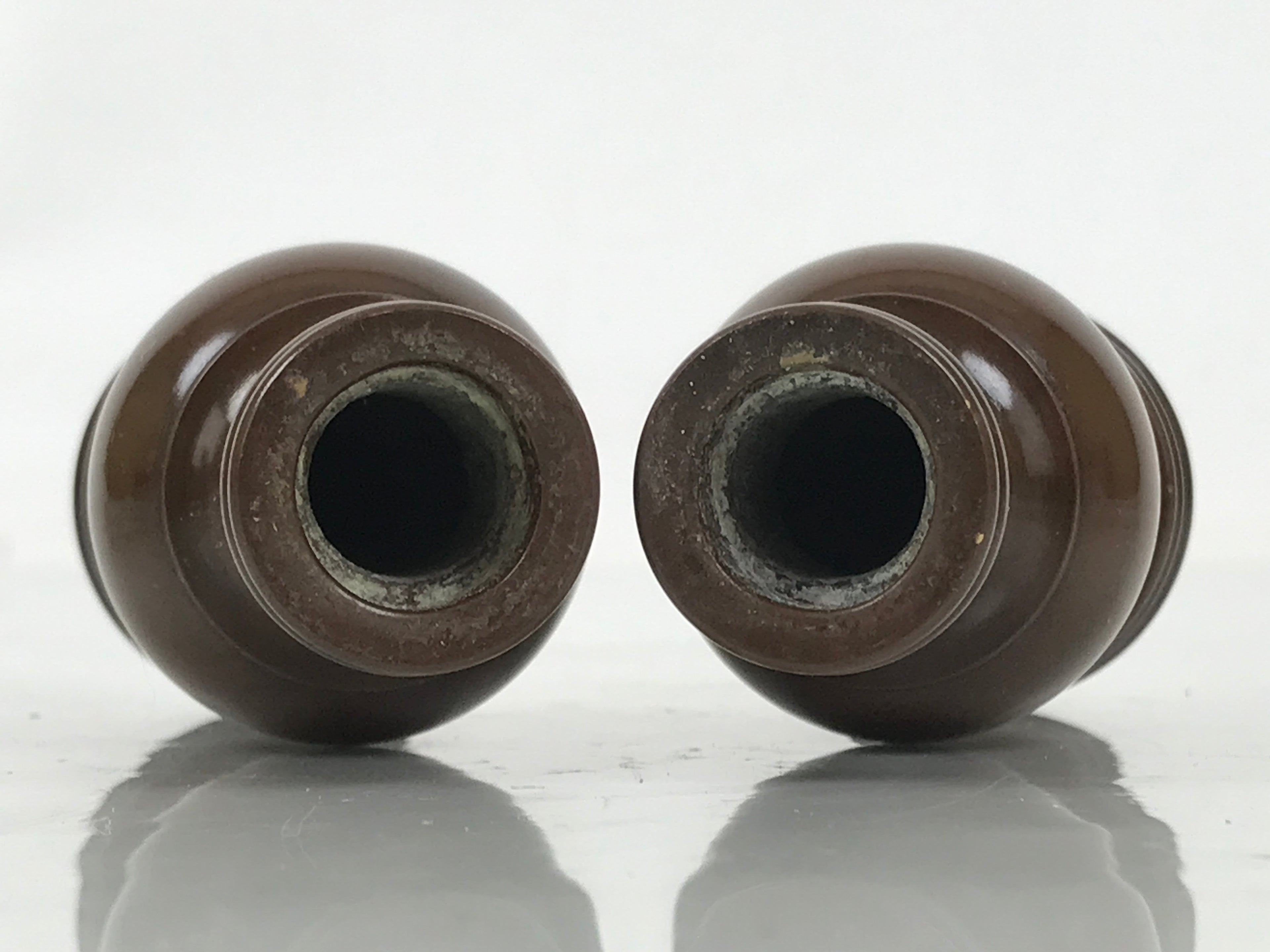 Japanese Buddhist Altar Fitting Metal Flower Vase Vtg Hanatate Brown 2pc BA674