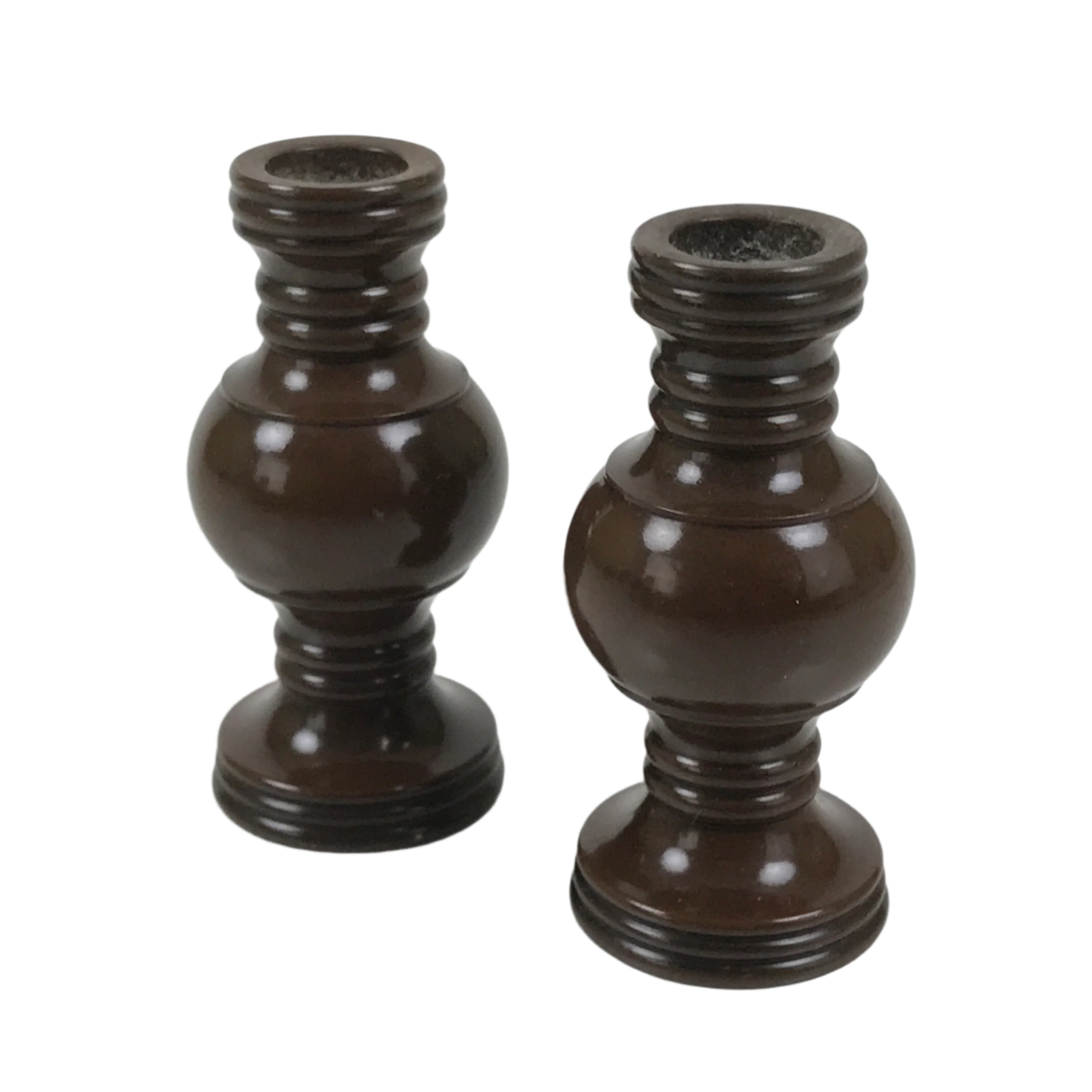 Japanese Buddhist Altar Fitting Metal Flower Vase Vtg Hanatate Brown 2pc BA674
