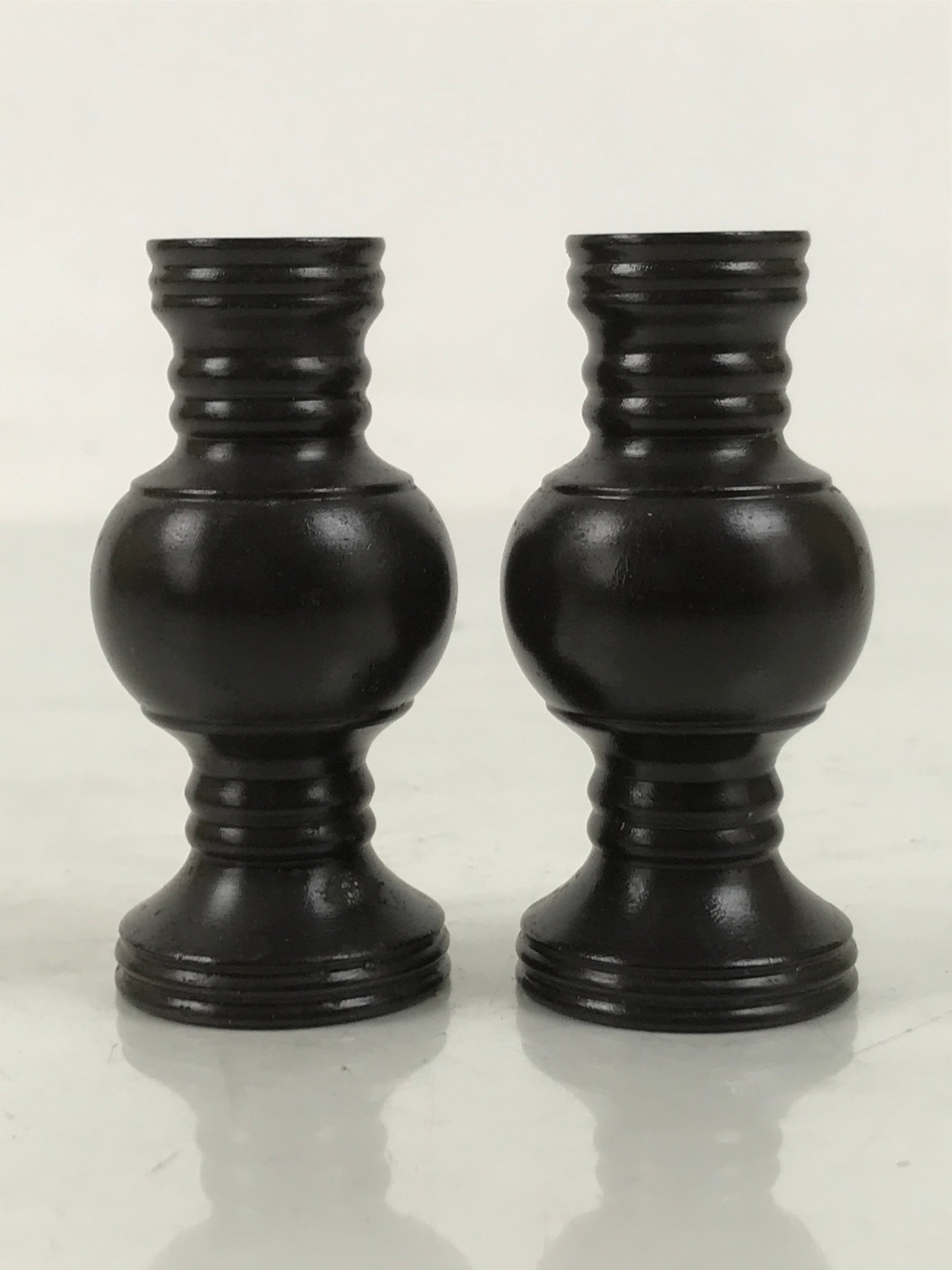 Japanese Buddhist Altar Fitting Metal Flower Vase Vtg Hanatate Brown 2pcs BA648