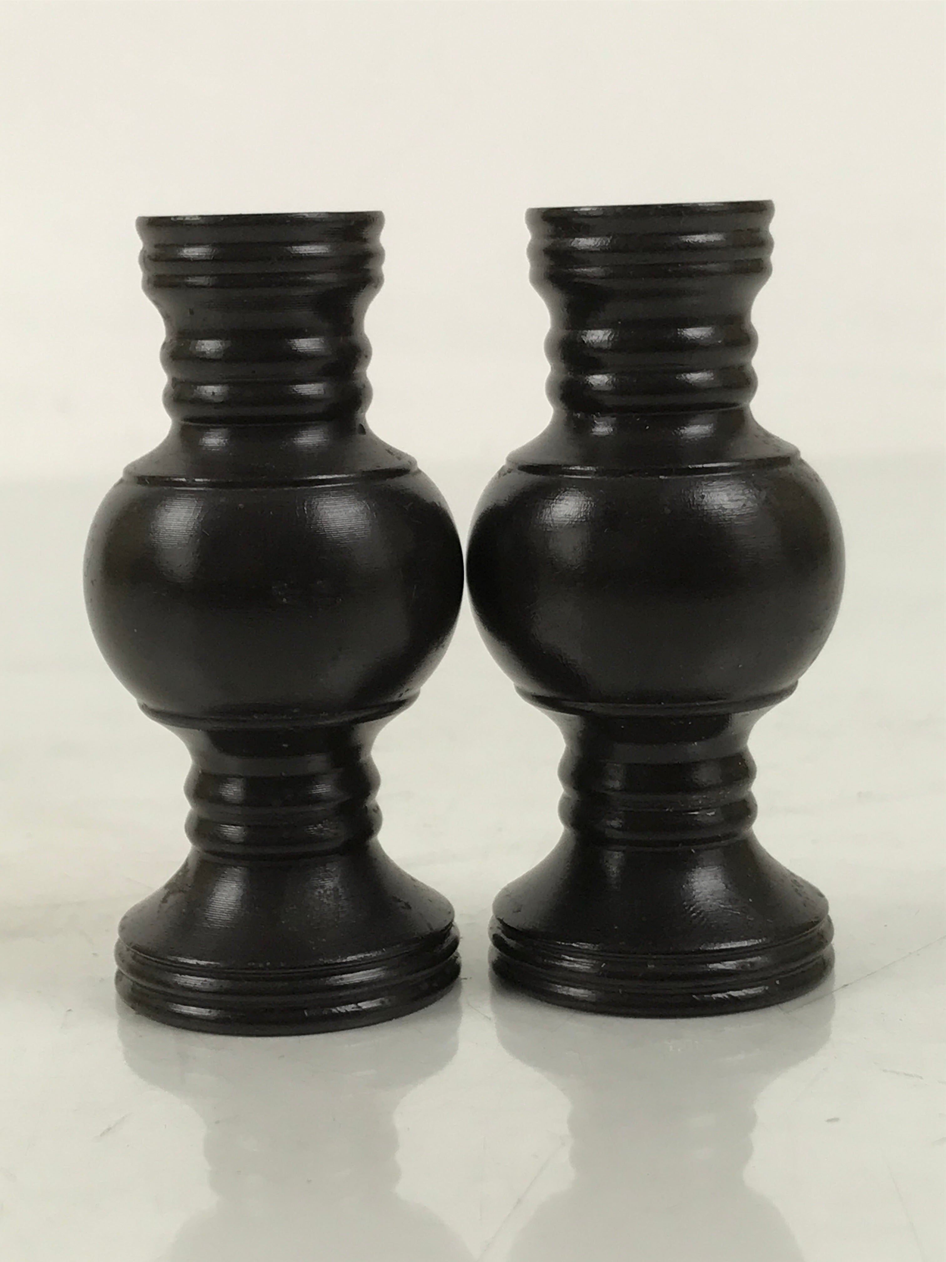 Japanese Buddhist Altar Fitting Metal Flower Vase Vtg Hanatate Brown 2pcs BA648