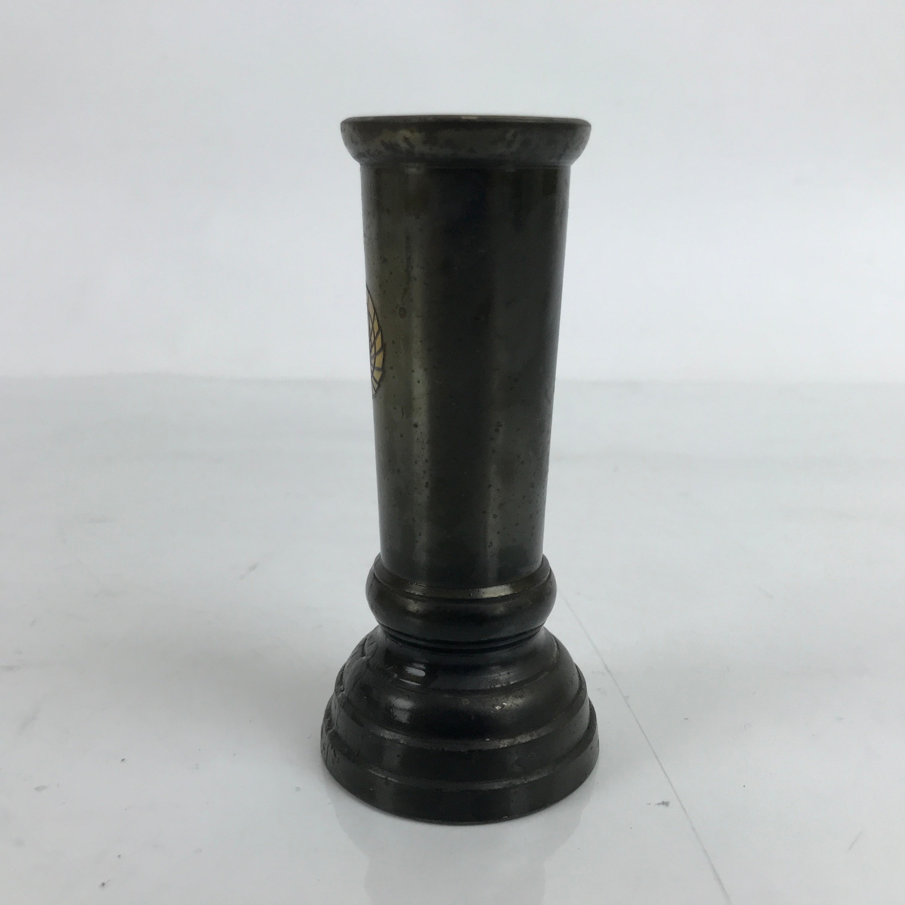 Japanese Buddhist Altar Fitting Metal Flower Vase Vtg Hanatate Brown Mon BA398