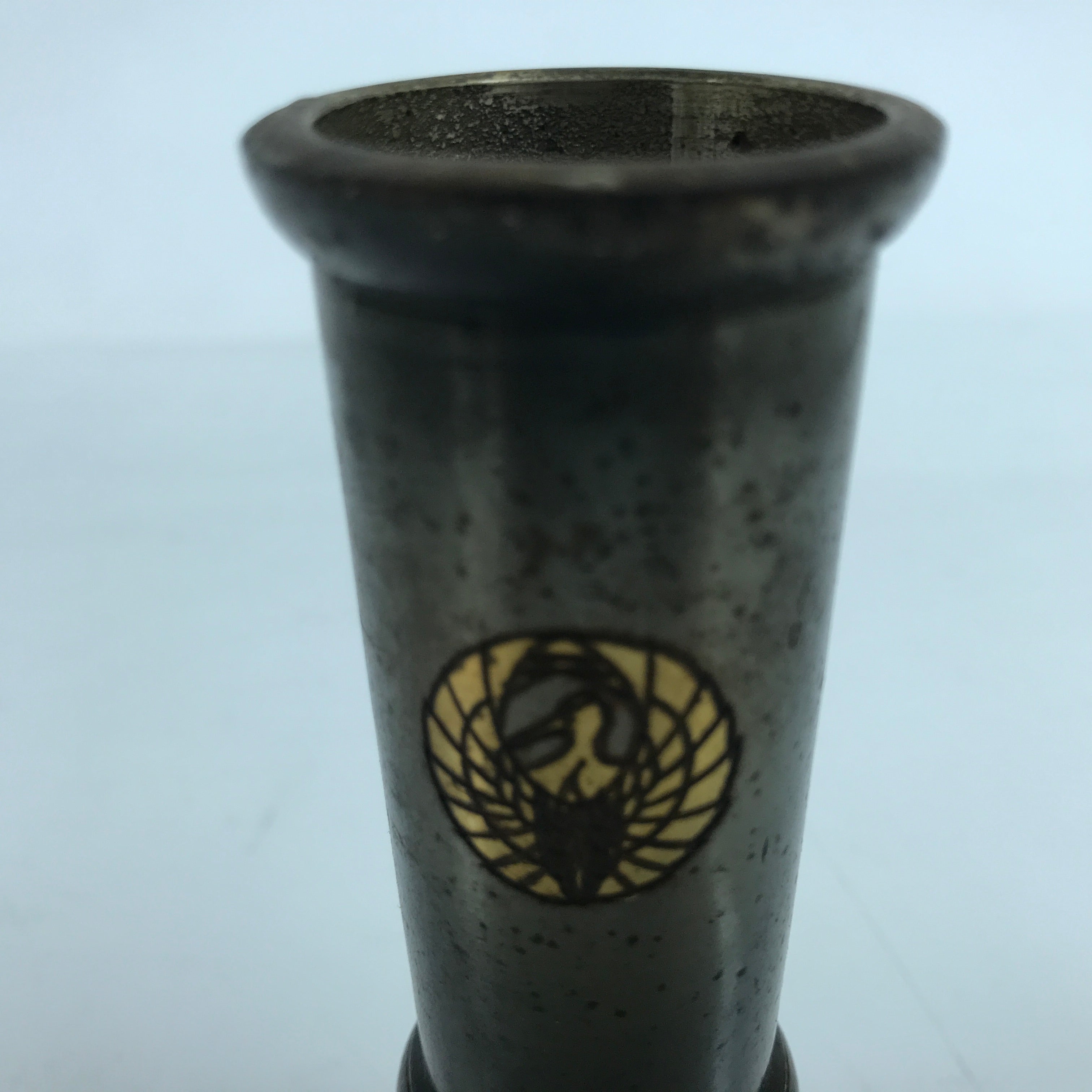 Japanese Buddhist Altar Fitting Metal Flower Vase Vtg Hanatate Brown Mon BA398