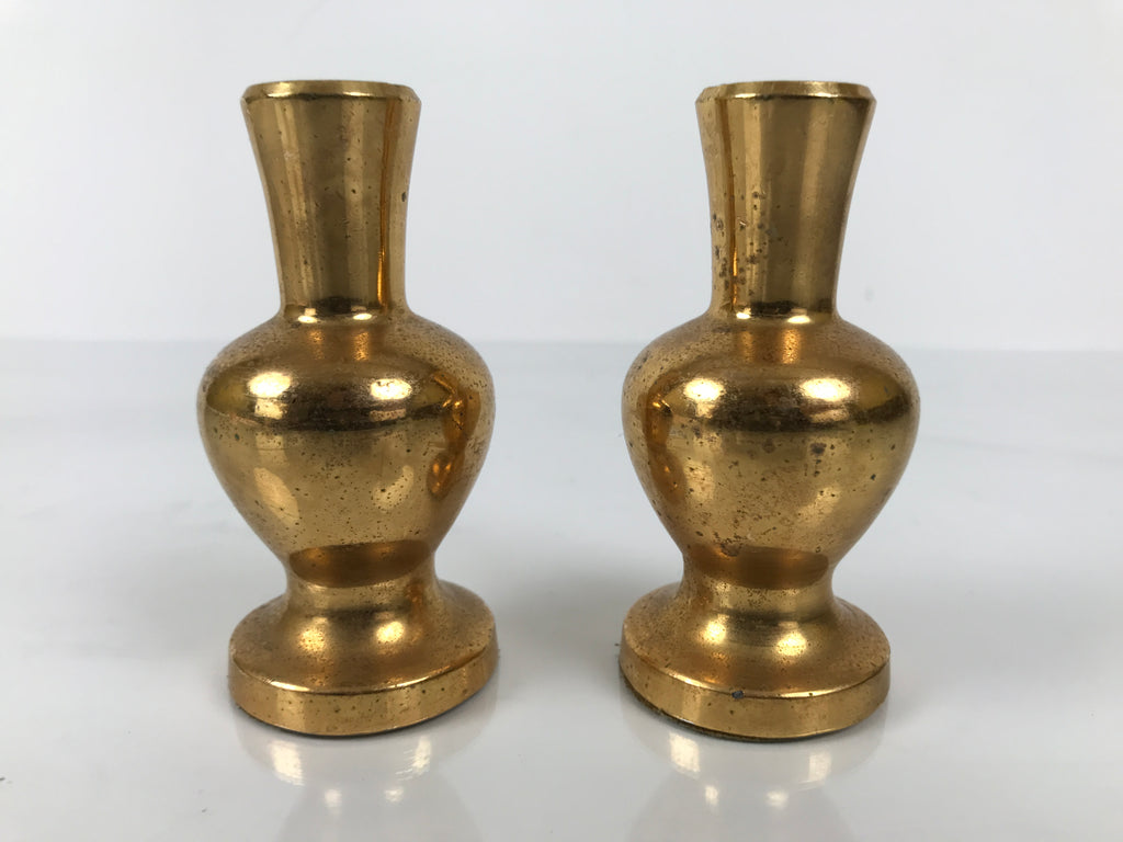 Japanese Buddhist Altar Fitting Metal Flower Vase Vtg Hanatate Gold 2pc BA757