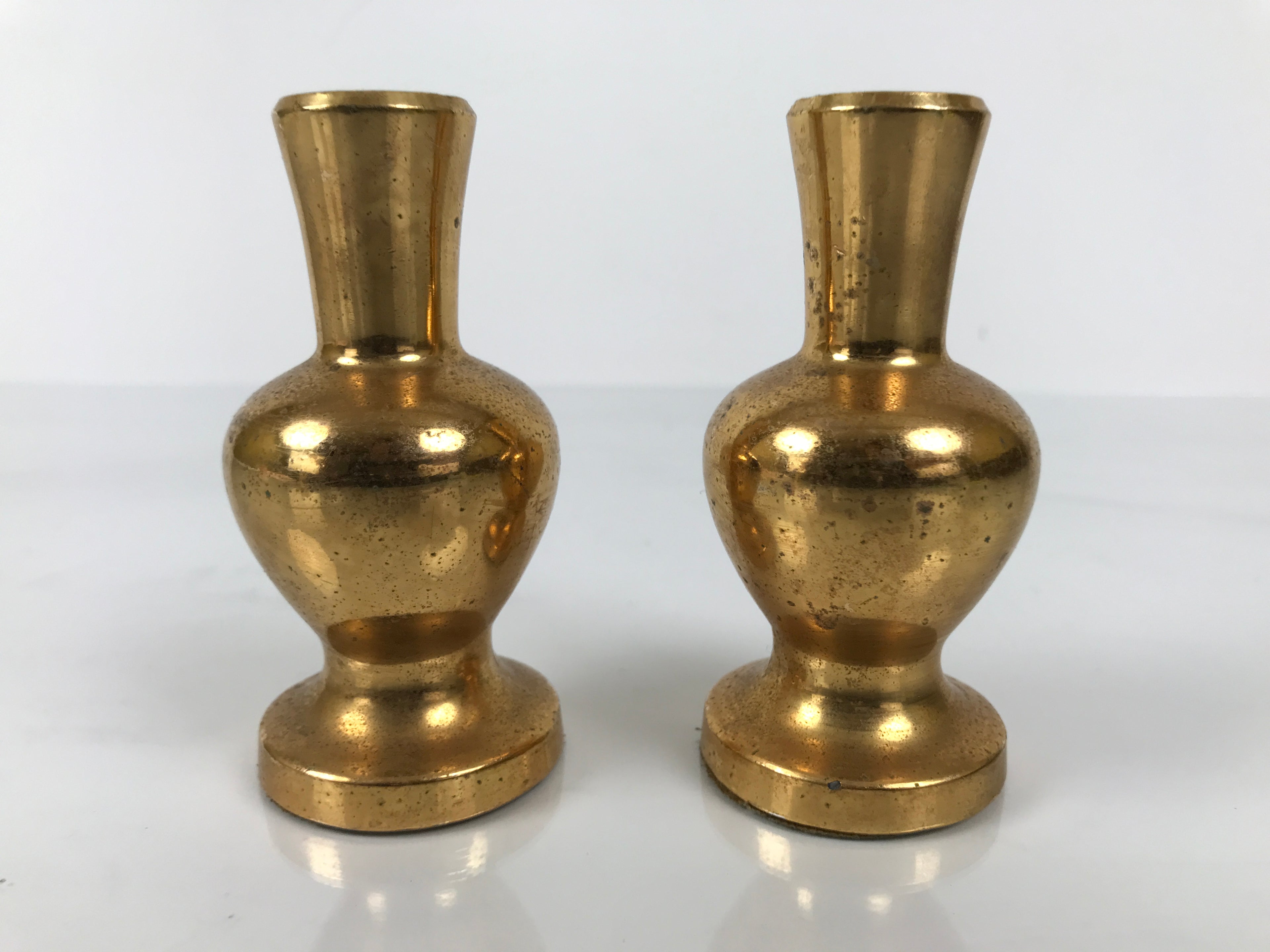 Japanese Buddhist Altar Fitting Metal Flower Vase Vtg Hanatate Gold 2pc BA757