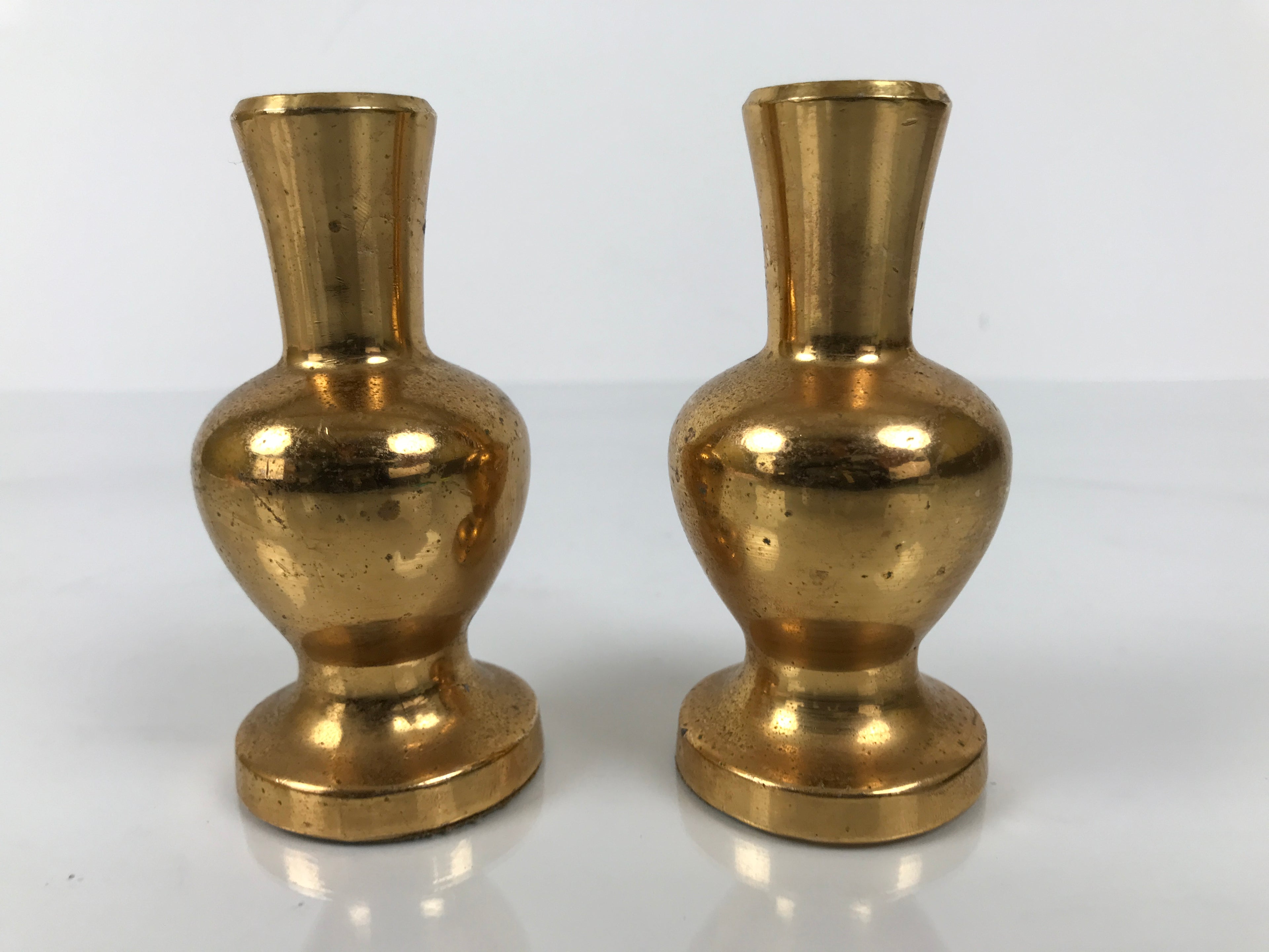 Japanese Buddhist Altar Fitting Metal Flower Vase Vtg Hanatate Gold 2pc BA757