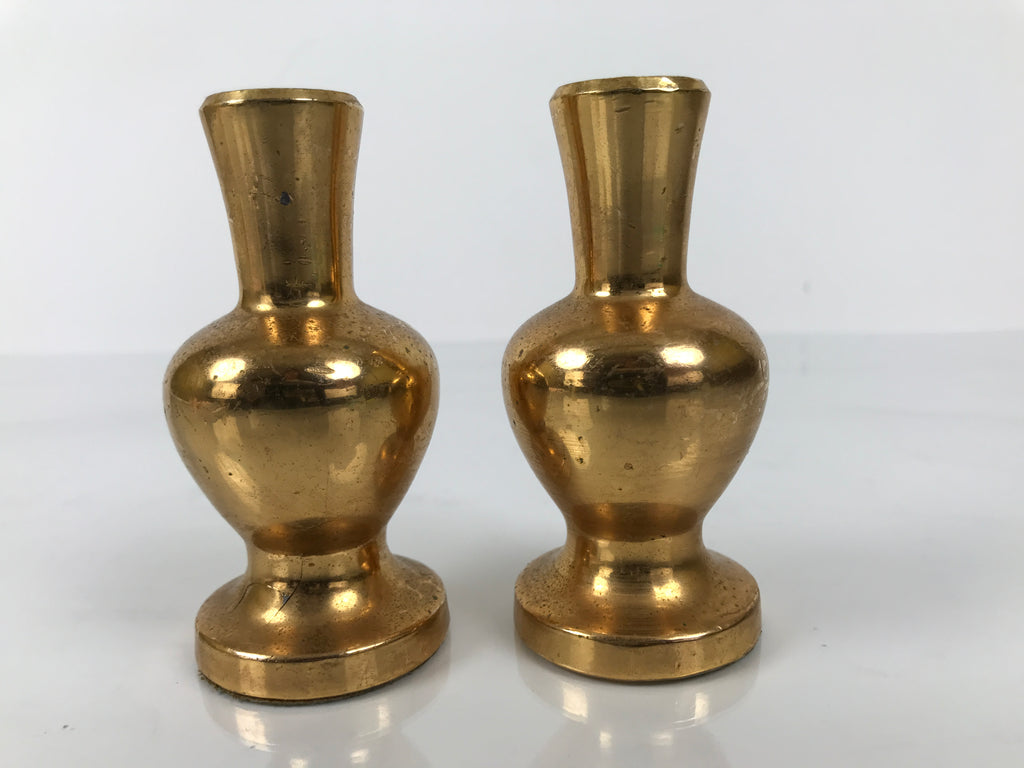 Japanese Buddhist Altar Fitting Metal Flower Vase Vtg Hanatate Gold 2pc BA757