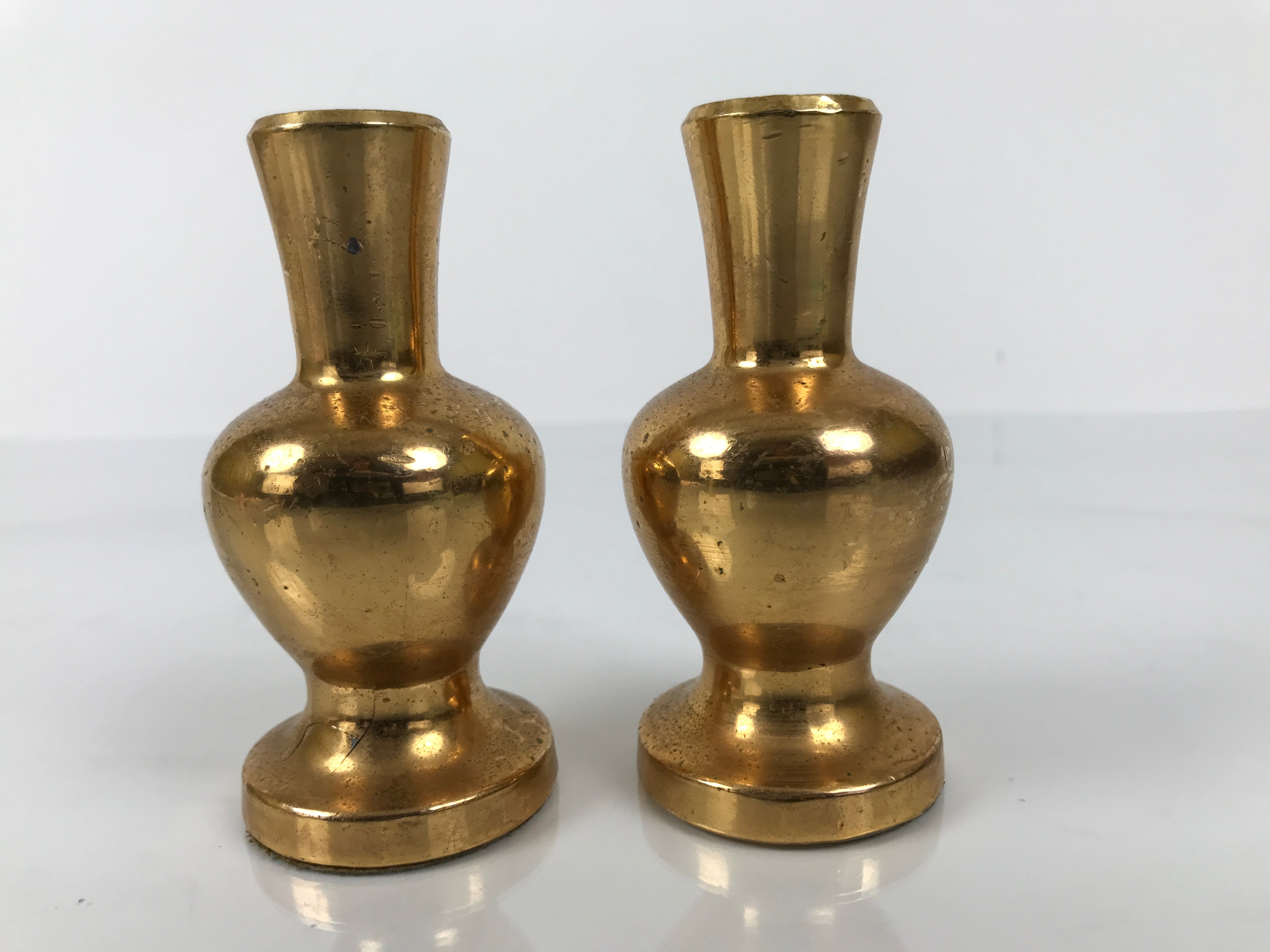 Japanese Buddhist Altar Fitting Metal Flower Vase Vtg Hanatate Gold 2pc BA757