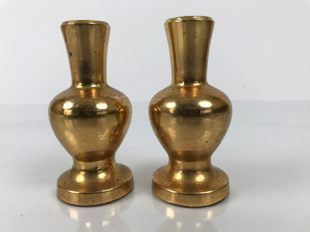Japanese Buddhist Altar Fitting Metal Flower Vase Vtg Hanatate Gold 2pc BA757