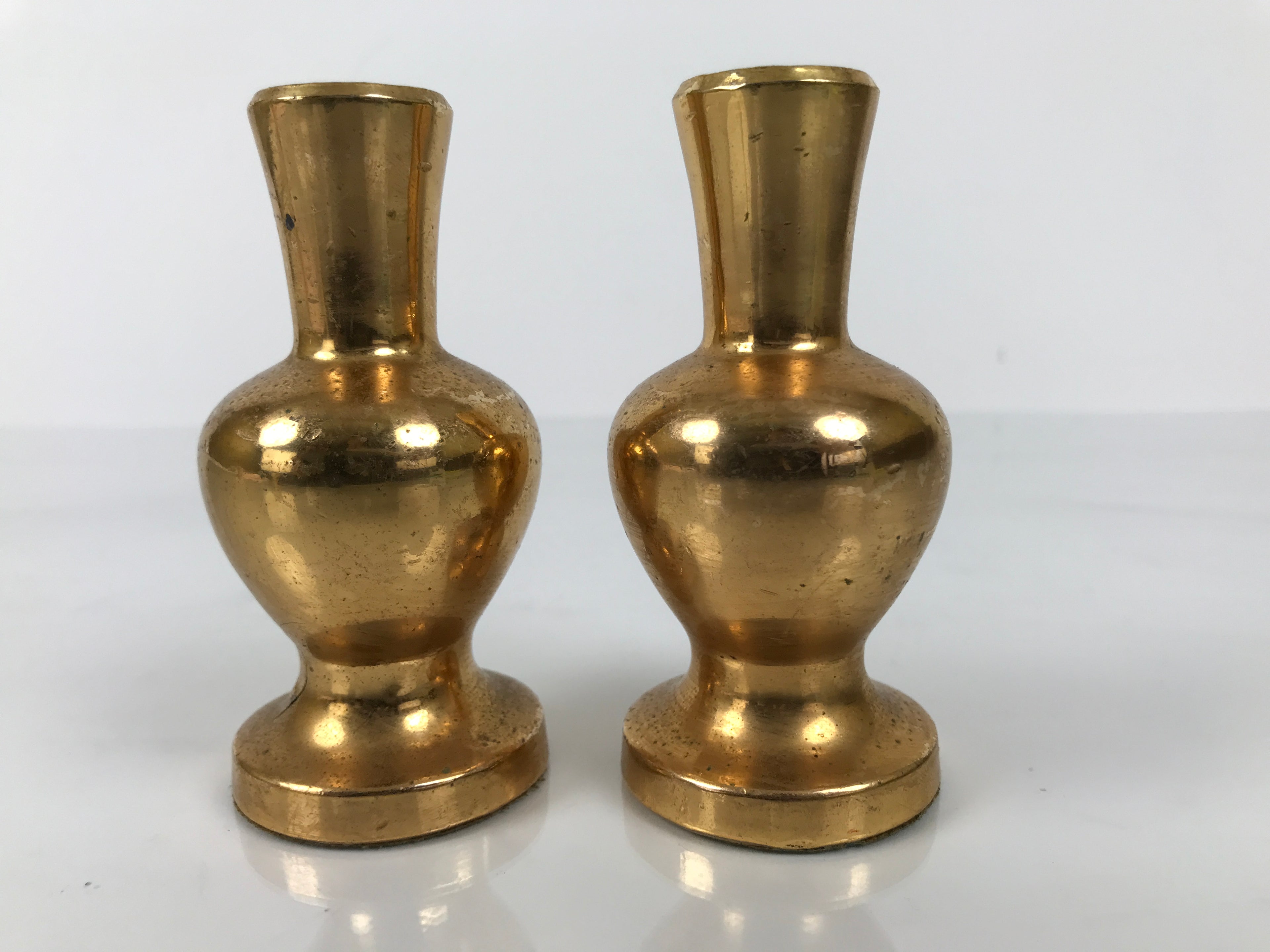 Japanese Buddhist Altar Fitting Metal Flower Vase Vtg Hanatate Gold 2pc BA757