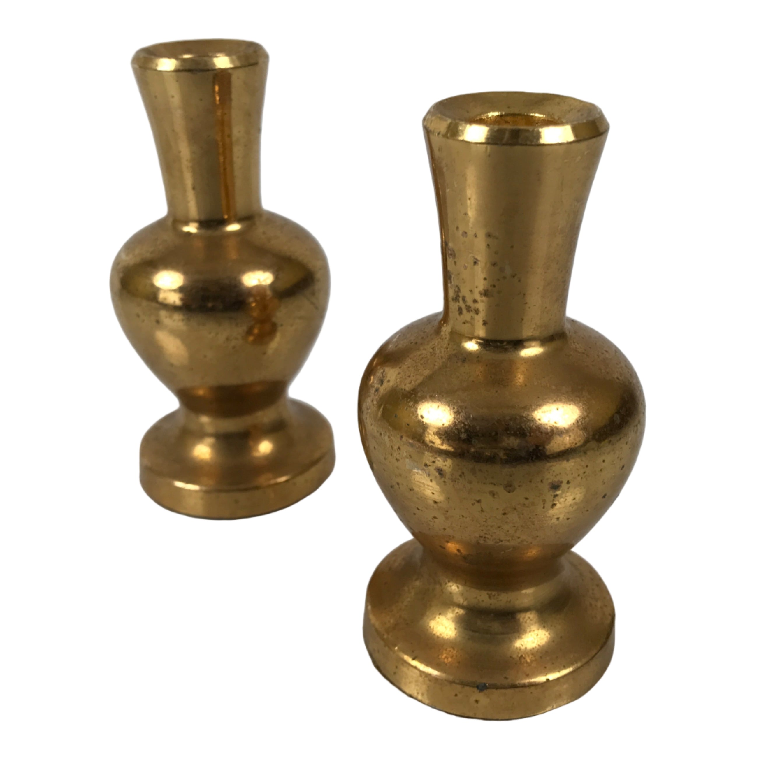 Japanese Buddhist Altar Fitting Metal Flower Vase Vtg Hanatate Gold 2pc BA757