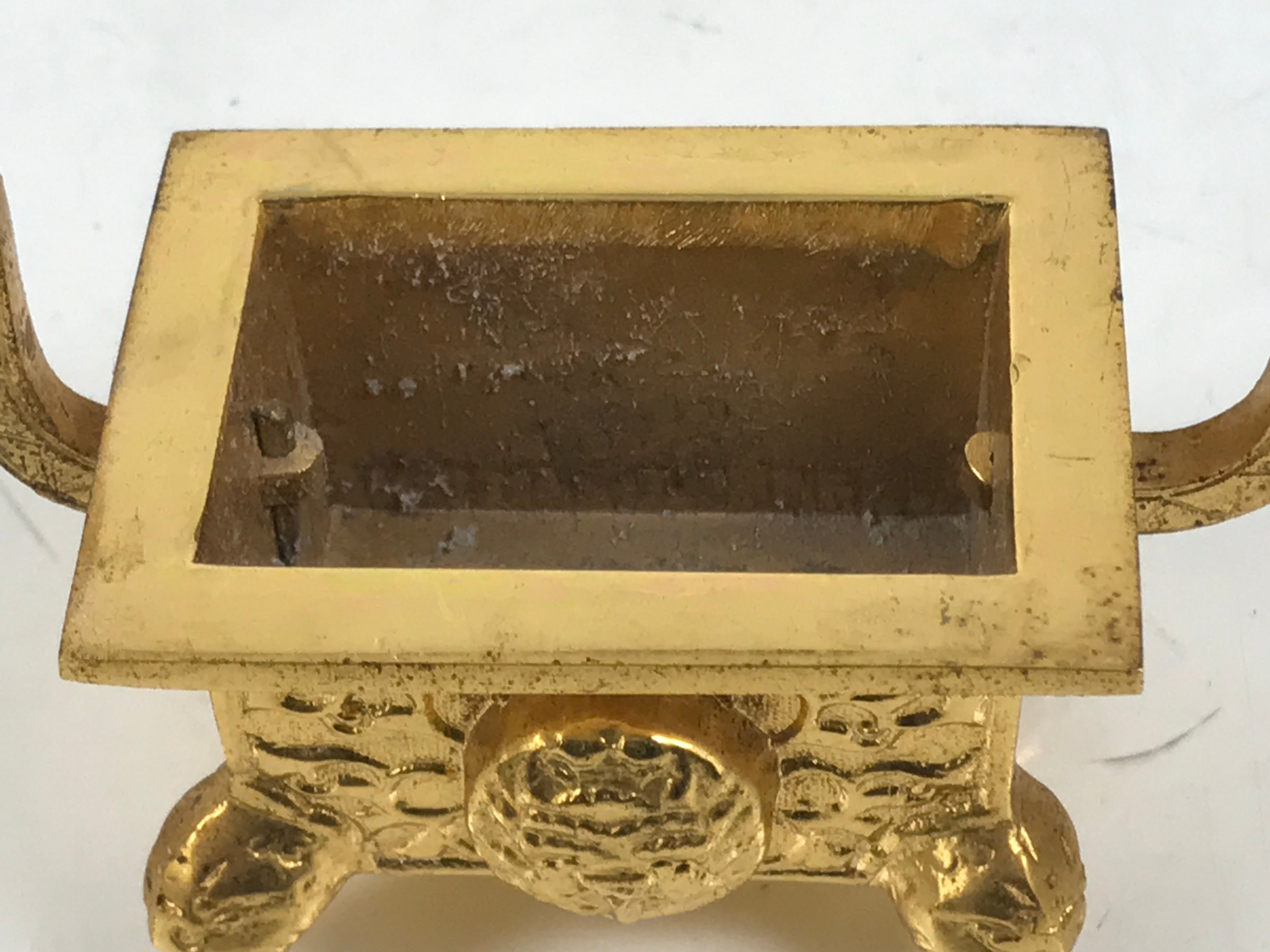 Japanese Buddhist Altar Fitting Metal Incense Burner Koro Vtg Gold Shishi BA654