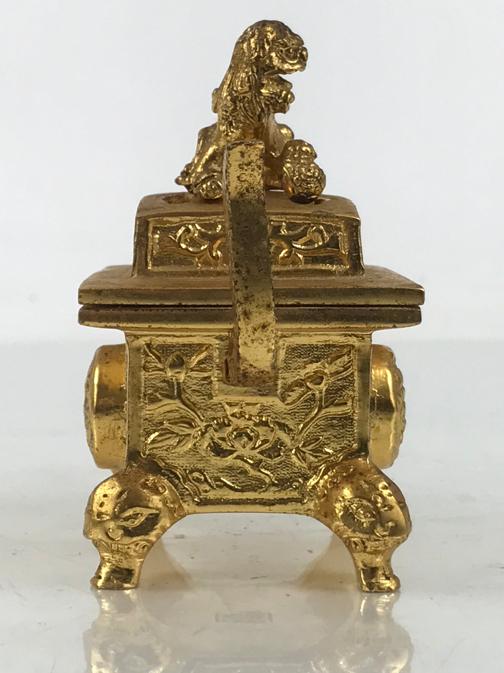 Japanese Buddhist Altar Fitting Metal Incense Burner Koro Vtg Gold Shishi BA654