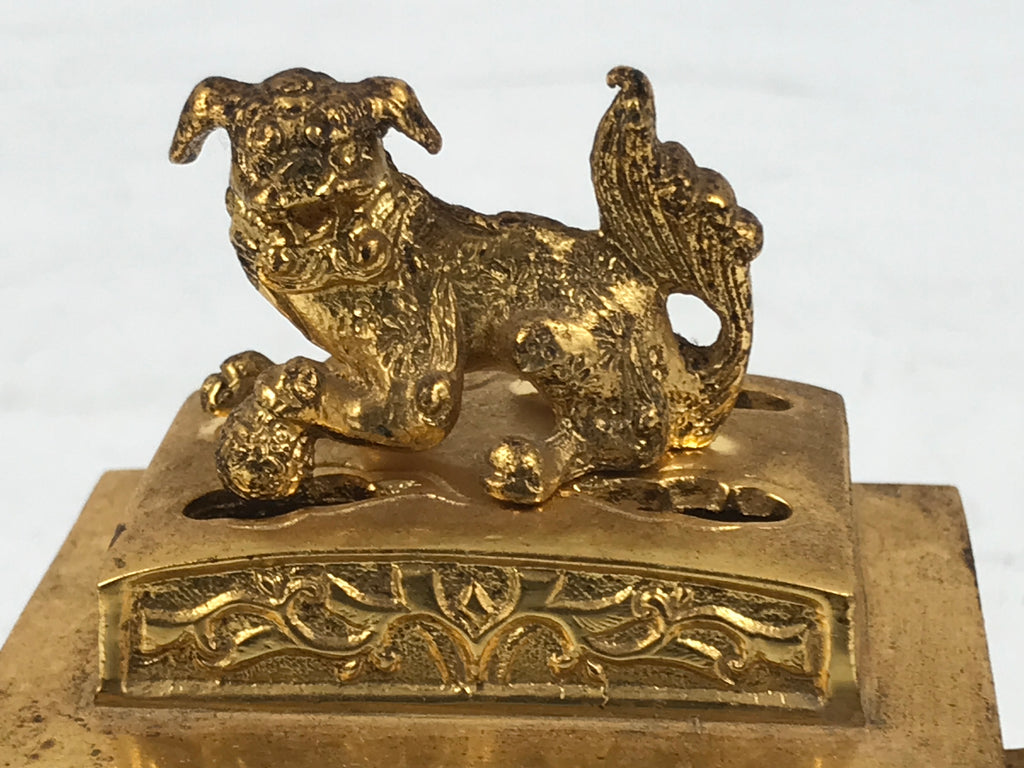 Japanese Buddhist Altar Fitting Metal Incense Burner Koro Vtg Gold Shishi BA654