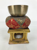 Japanese Buddhist Altar Fitting Metal Orin Bell Singing Bowl Wood Stand BA903