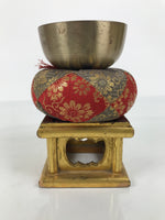Japanese Buddhist Altar Fitting Metal Orin Bell Singing Bowl Wood Stand BA903