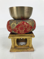 Japanese Buddhist Altar Fitting Metal Orin Bell Singing Bowl Wood Stand BA903