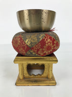 Japanese Buddhist Altar Fitting Metal Orin Bell Singing Bowl Wood Stand BA903