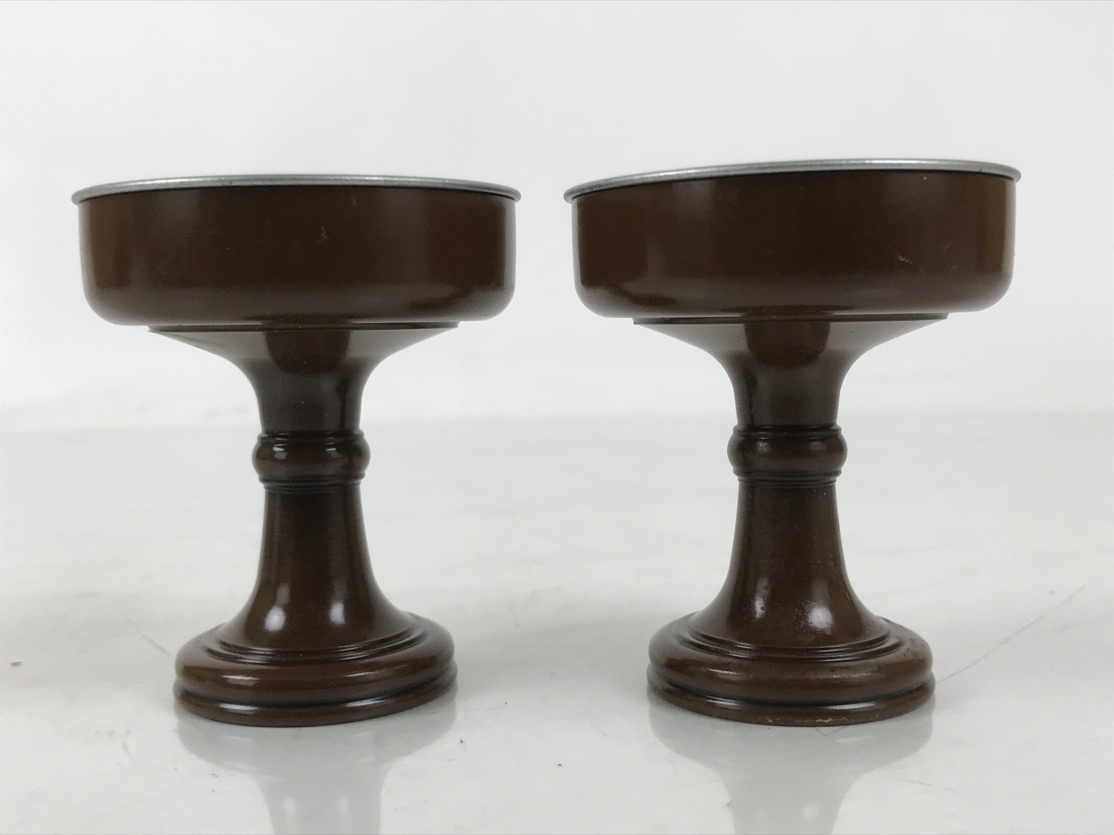 Japanese Buddhist Altar Fitting Metal Rice Offering Cup 2pc Butsugu Brown BA668