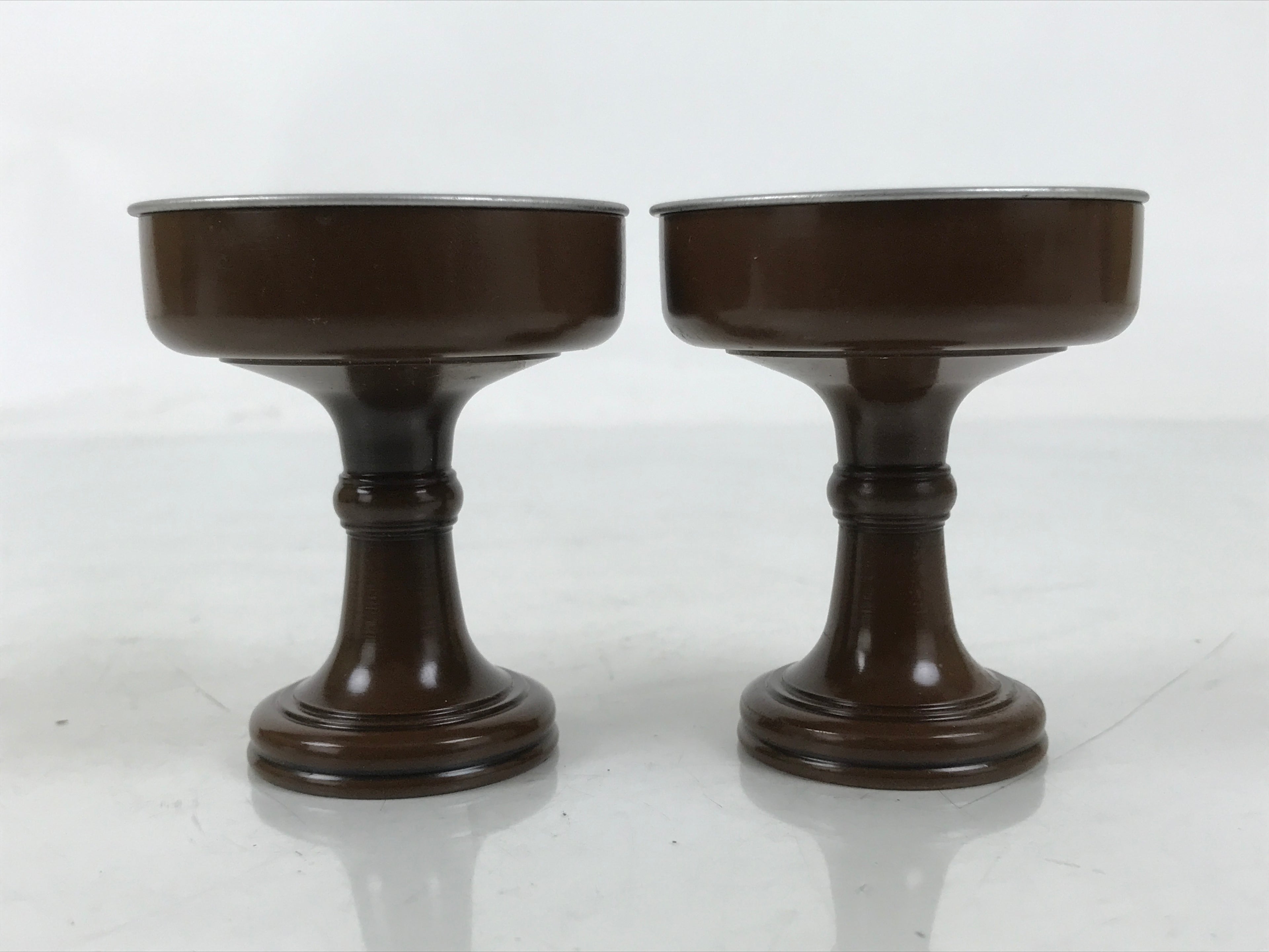 Japanese Buddhist Altar Fitting Metal Rice Offering Cup 2pc Butsugu Brown BA668