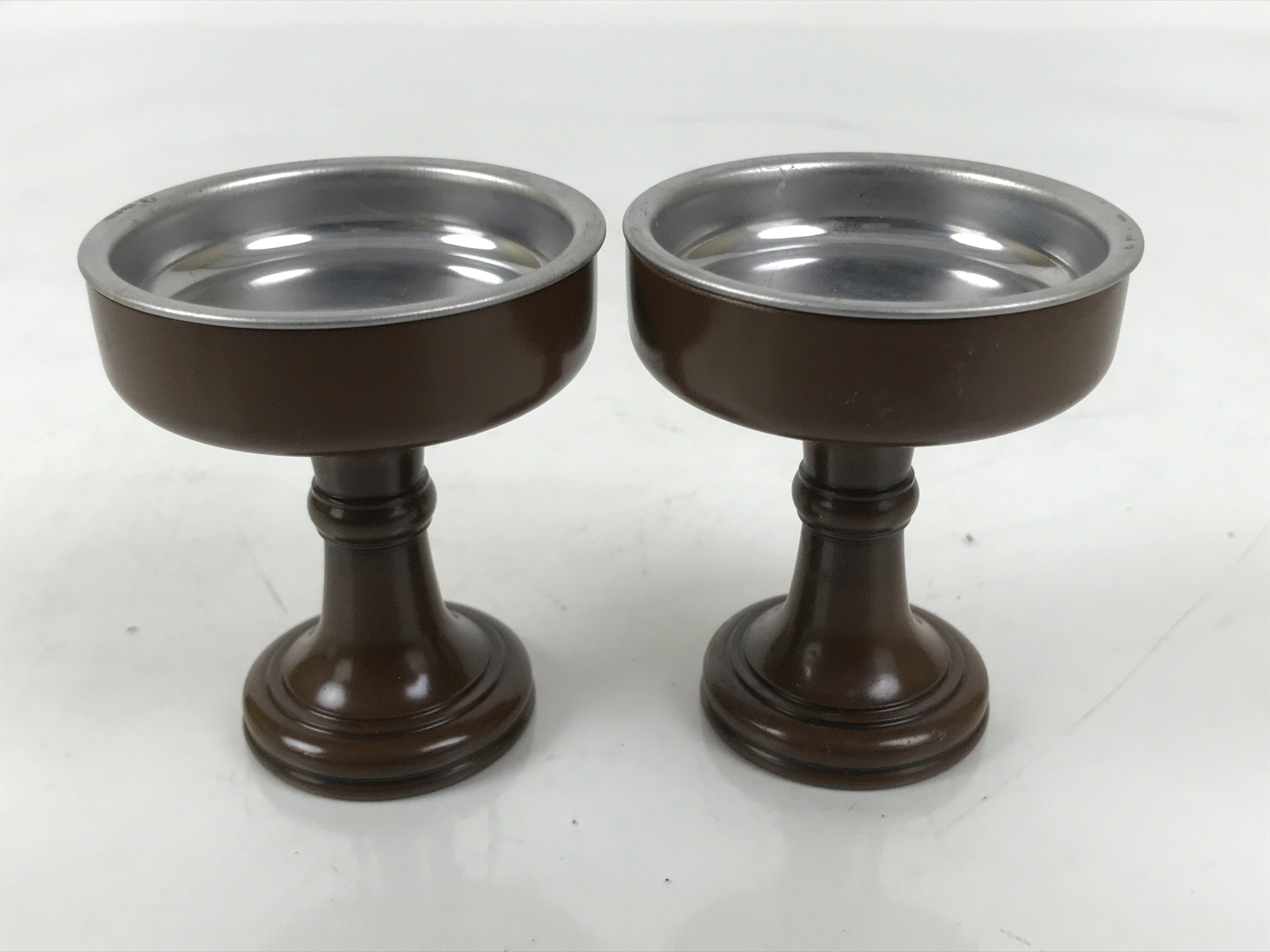 Japanese Buddhist Altar Fitting Metal Rice Offering Cup 2pc Butsugu Brown BA668