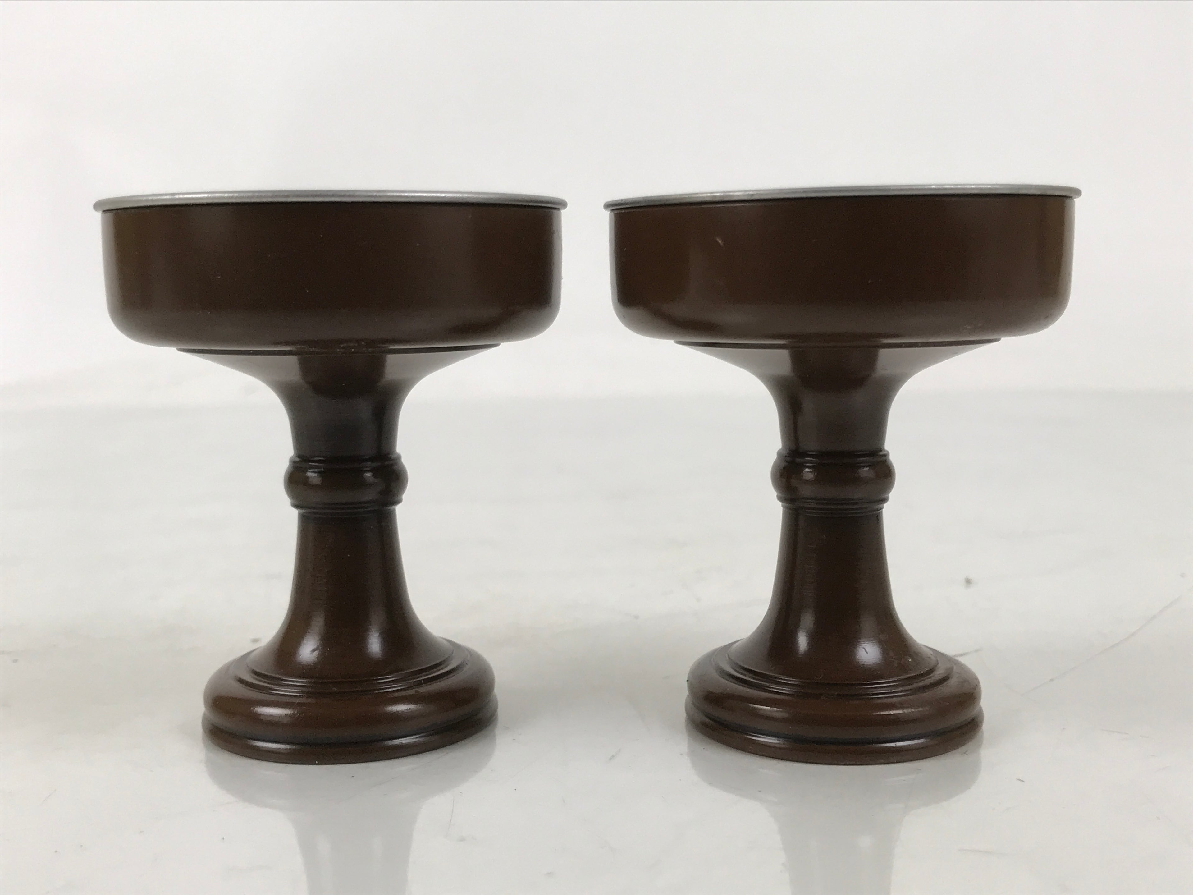 Japanese Buddhist Altar Fitting Metal Rice Offering Cup 2pc Butsugu Brown BA669
