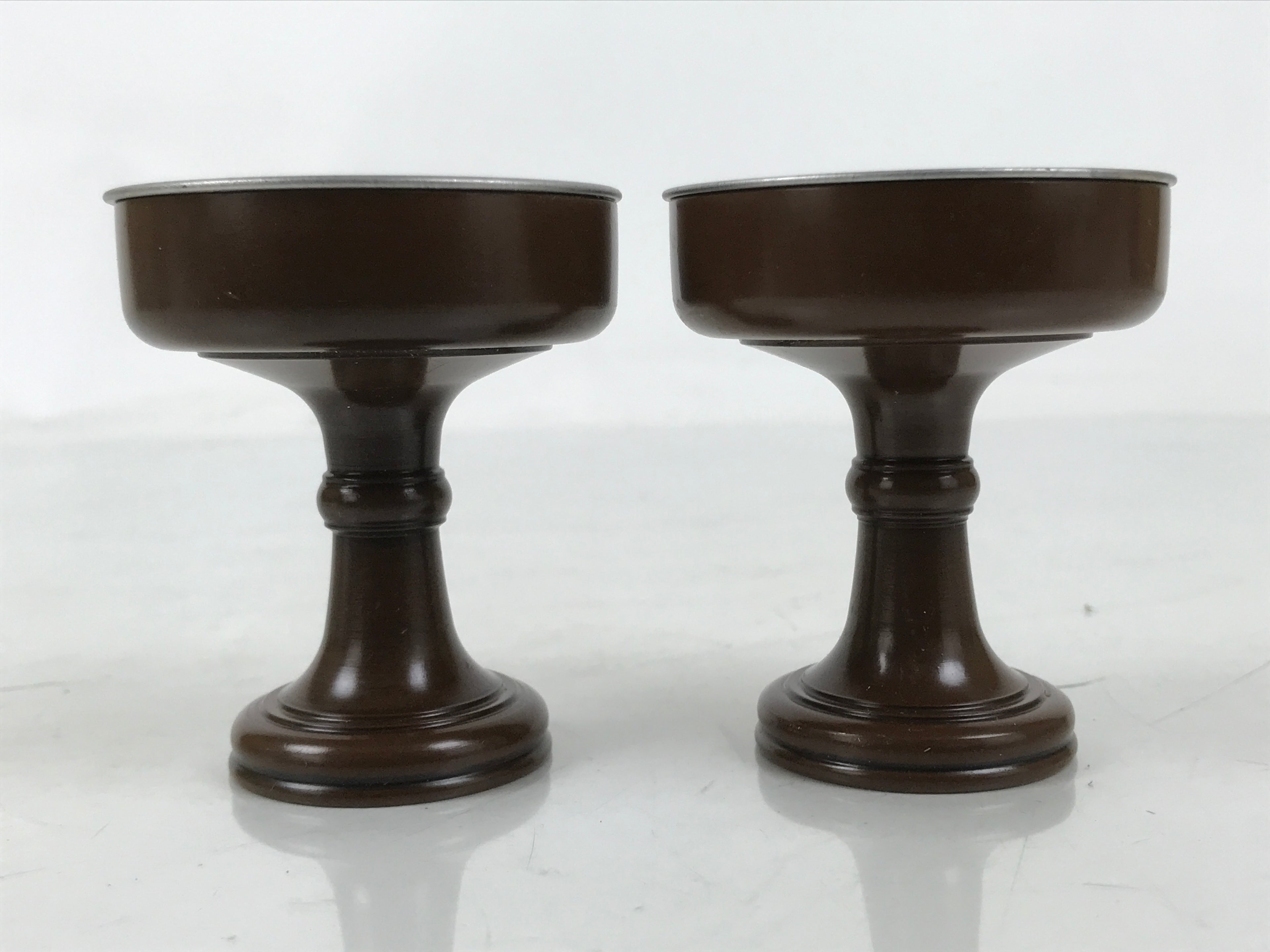Japanese Buddhist Altar Fitting Metal Rice Offering Cup 2pc Butsugu Brown BA669