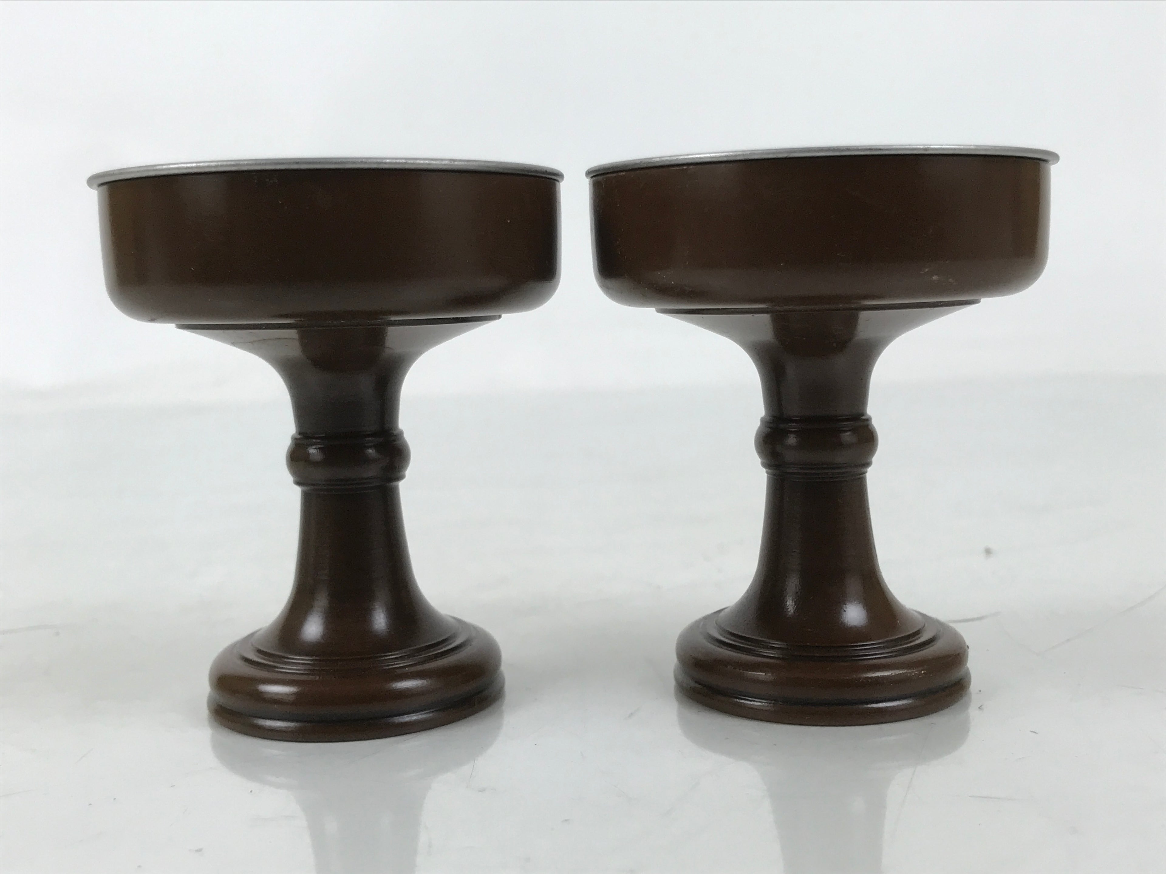 Japanese Buddhist Altar Fitting Metal Rice Offering Cup 2pc Butsugu Brown BA669