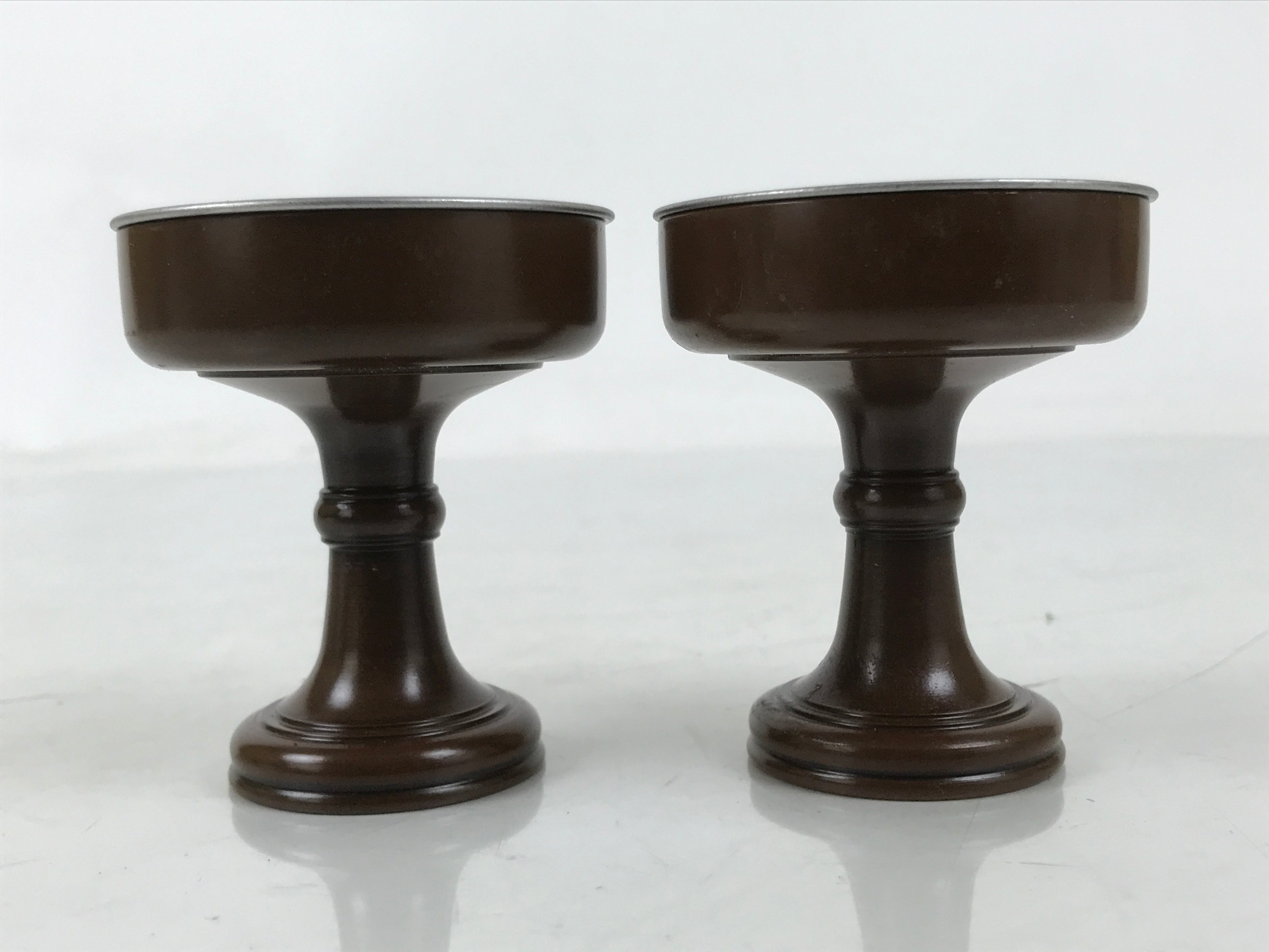 Japanese Buddhist Altar Fitting Metal Rice Offering Cup 2pc Butsugu Brown BA669