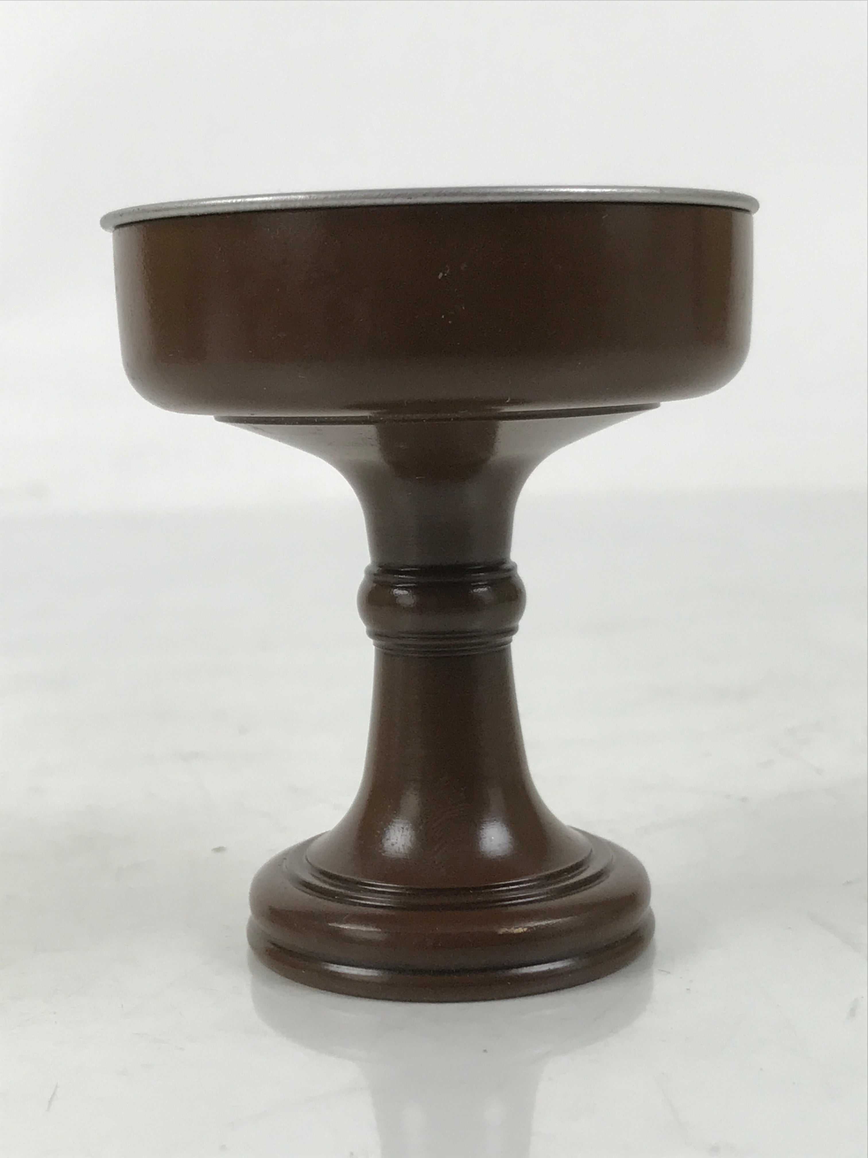 Japanese Buddhist Altar Fitting Metal Rice Offering Cup Vtg Butsugu Brown BA670