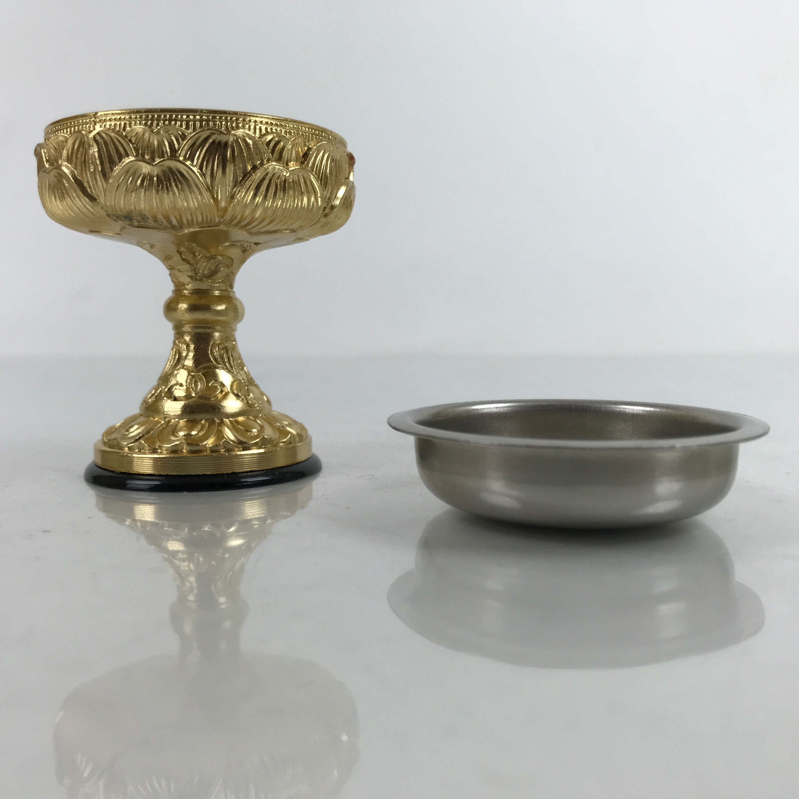 Japanese Buddhist Altar Fitting Metal Rice Offering Cup Vtg Butsugu Gold BA344