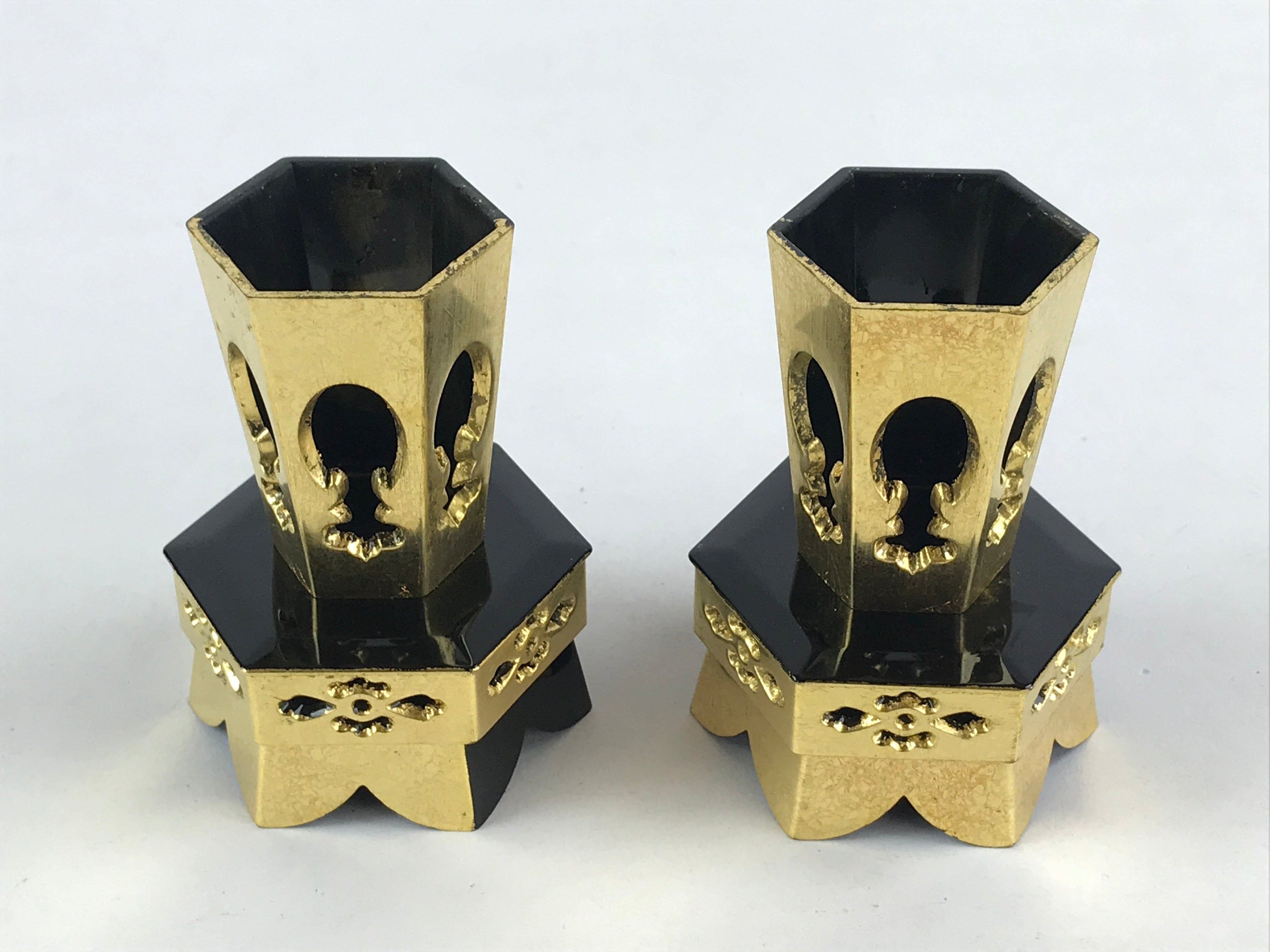Japanese Buddhist Altar Fitting Octagon Offering Stand 2pc Set Vtg Butsugu BA29
