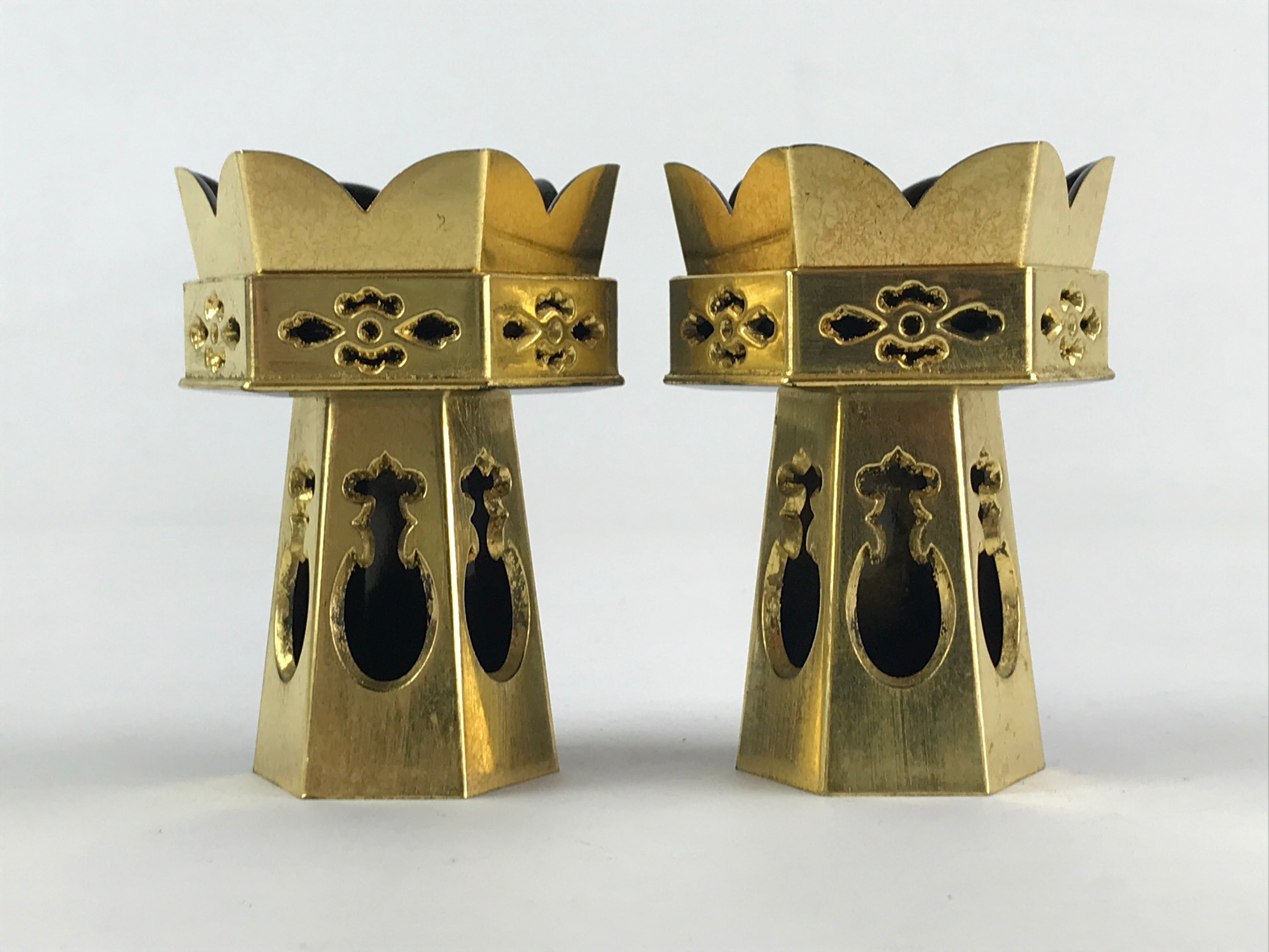 Japanese Buddhist Altar Fitting Octagon Offering Stand 2pc Set Vtg Butsugu BA29