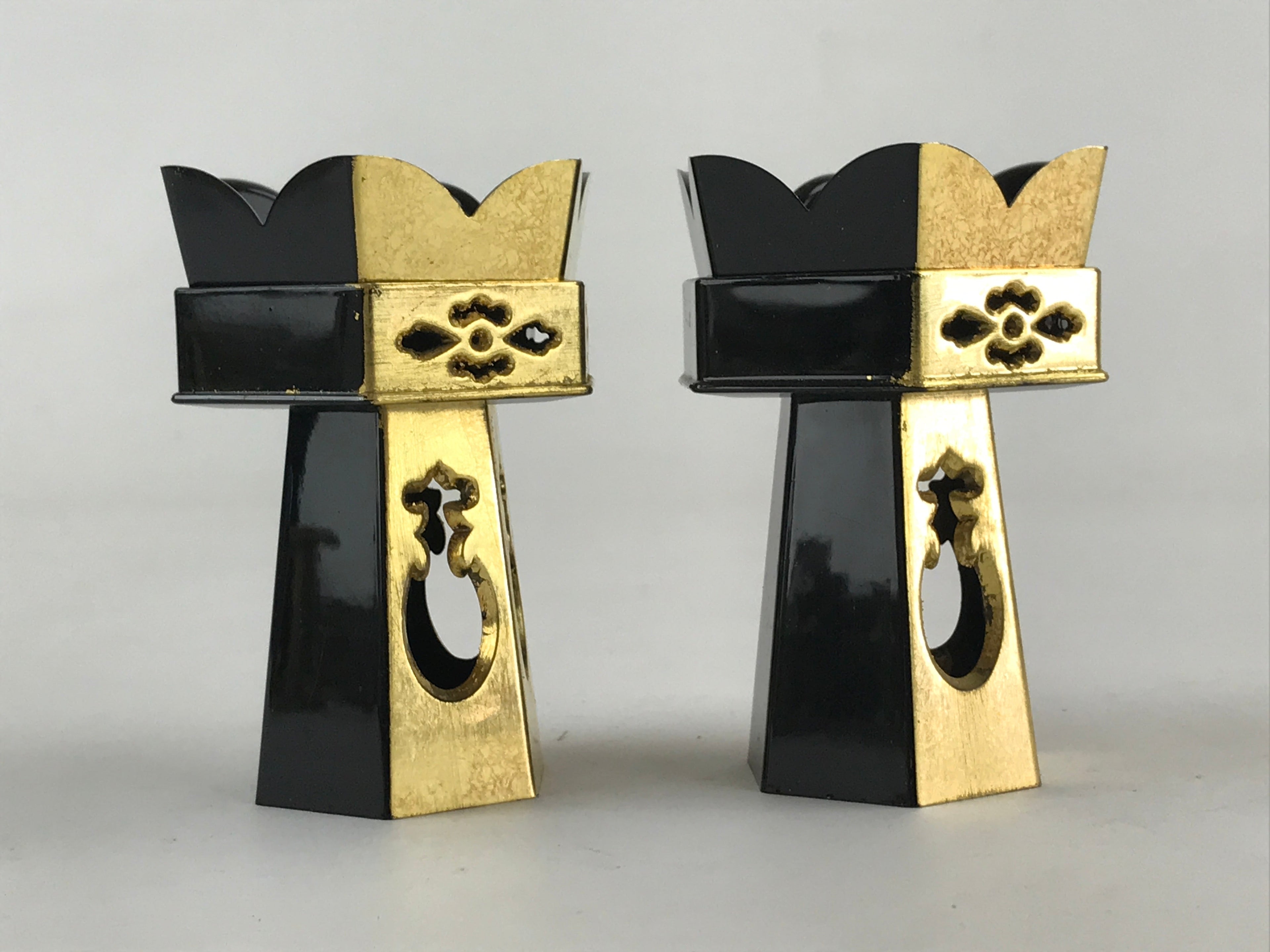 Japanese Buddhist Altar Fitting Octagon Offering Stand 2pc Set Vtg Butsugu BA29