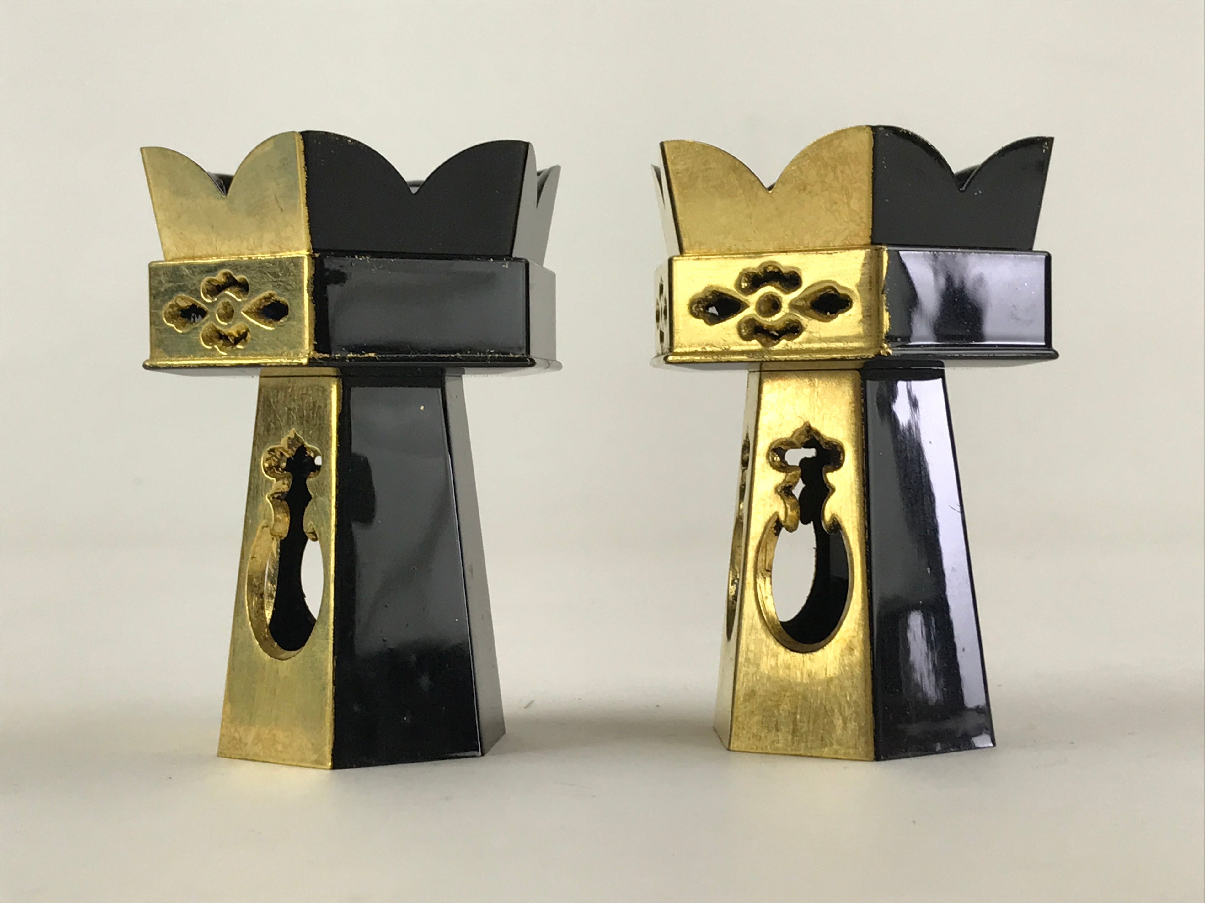 Japanese Buddhist Altar Fitting Octagon Offering Stand 2pc Set Vtg Butsugu BA29