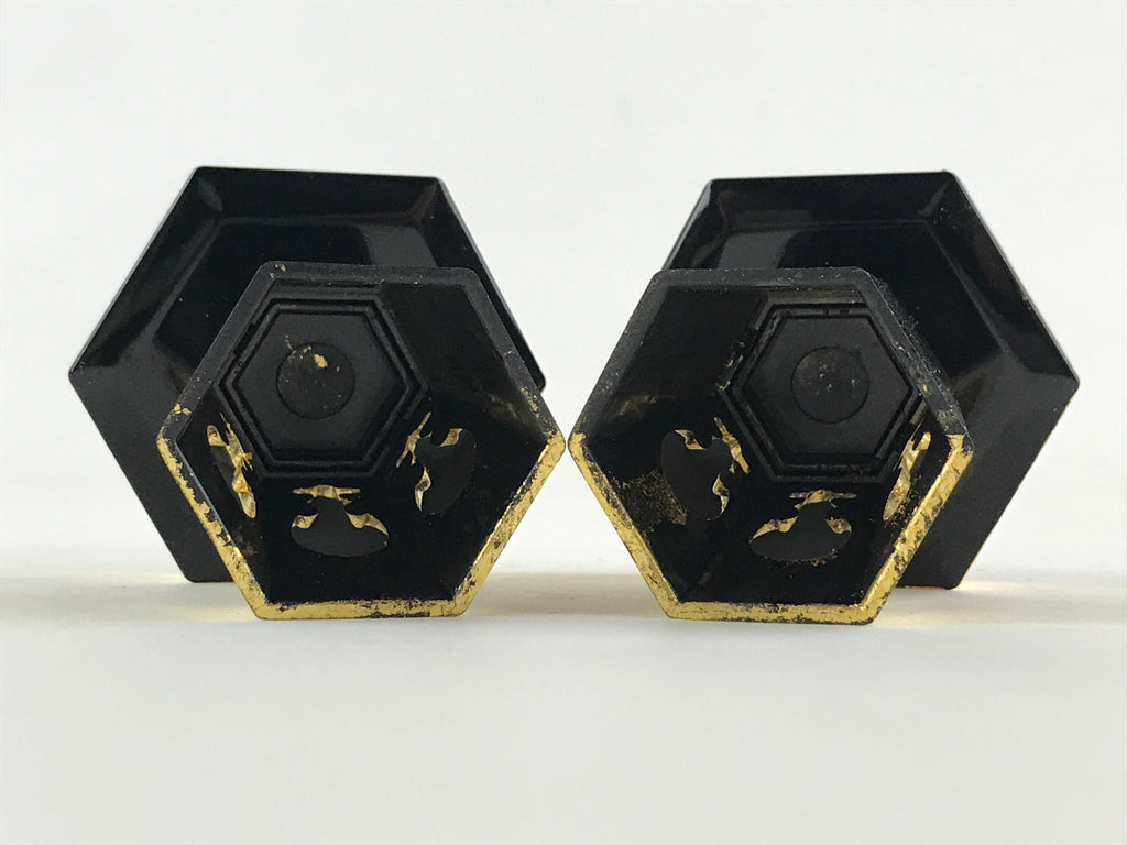 Japanese Buddhist Altar Fitting Octagon Offering Stand 2pc Set Vtg Butsugu BA29