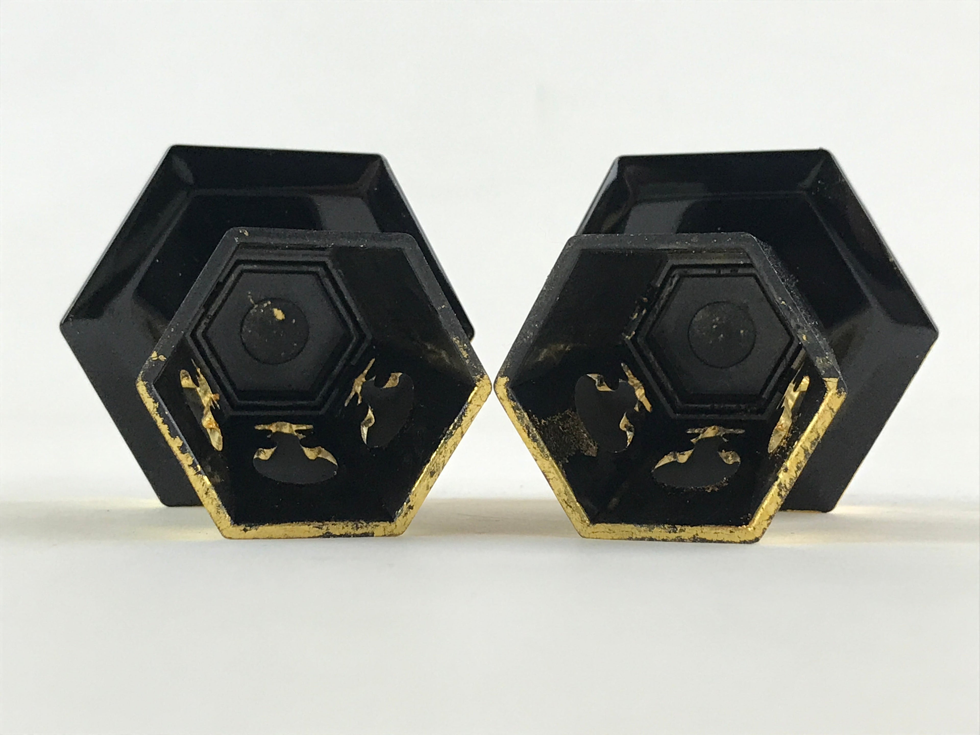 Japanese Buddhist Altar Fitting Octagon Offering Stand 2pc Set Vtg Butsugu BA29