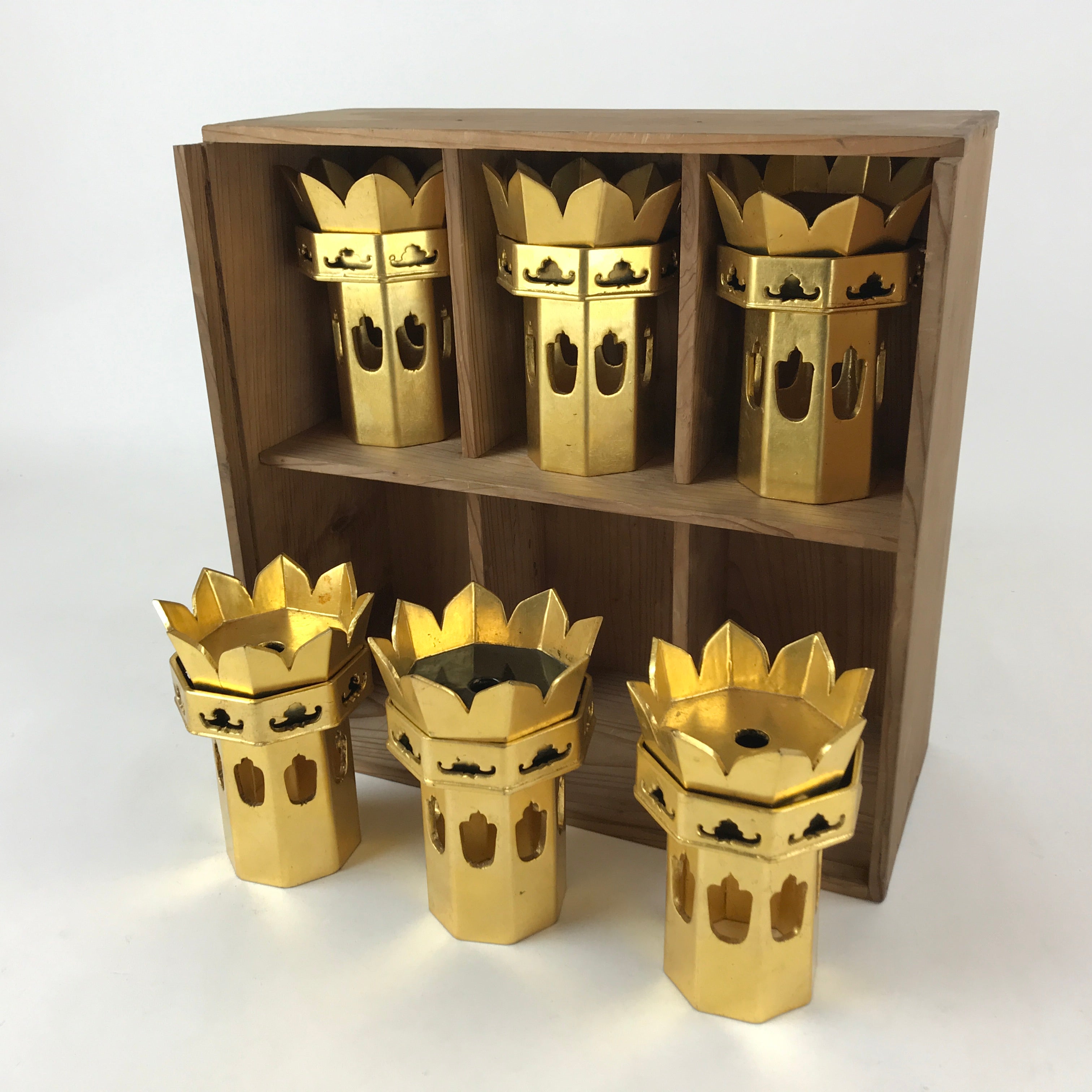 Japanese Buddhist Altar Fitting Octagon Offering Stand Kuge 6pc Wood Box BA171