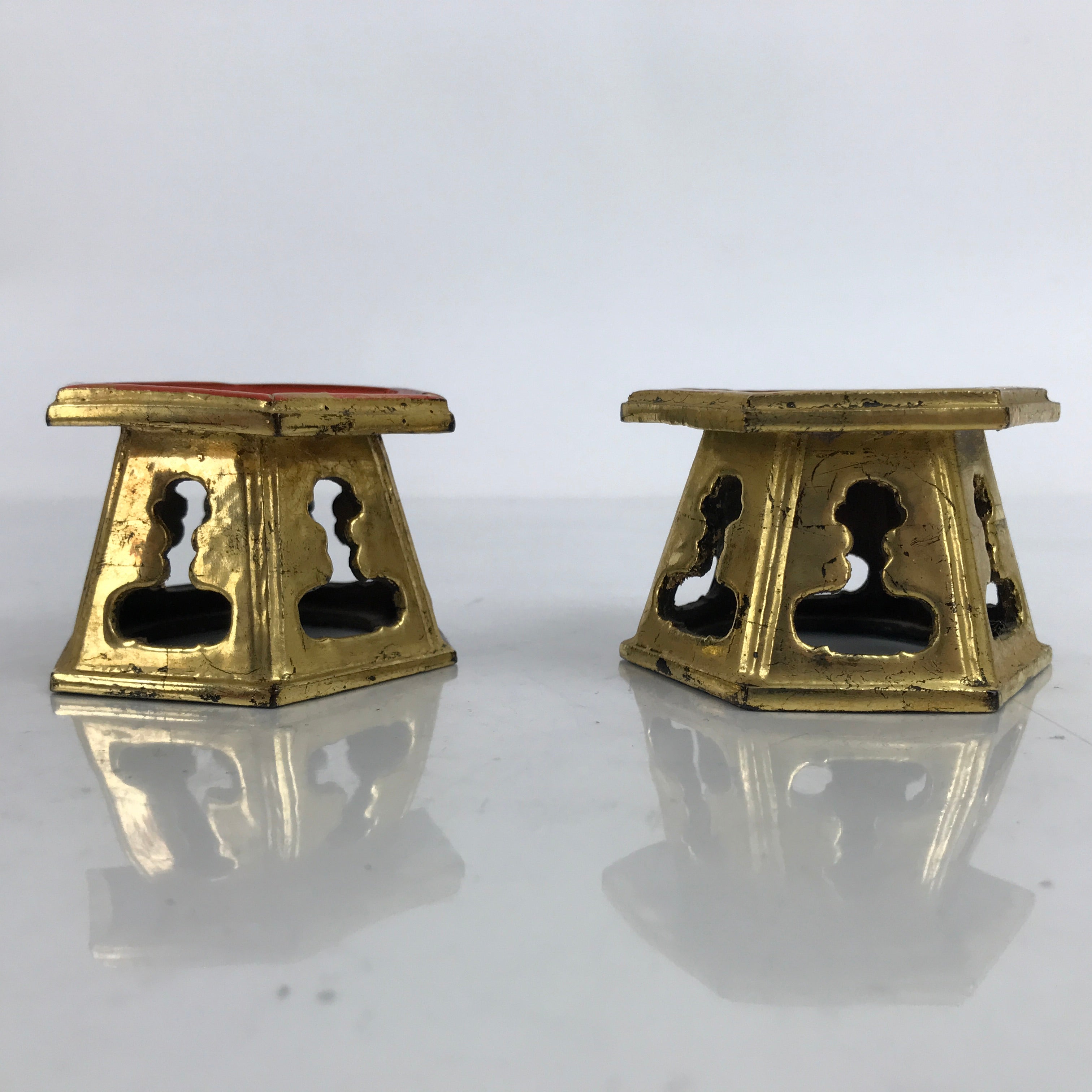 Japanese Buddhist Altar Fitting Offering Cup Stand 2pc Bukki Butsugu Gold BA391