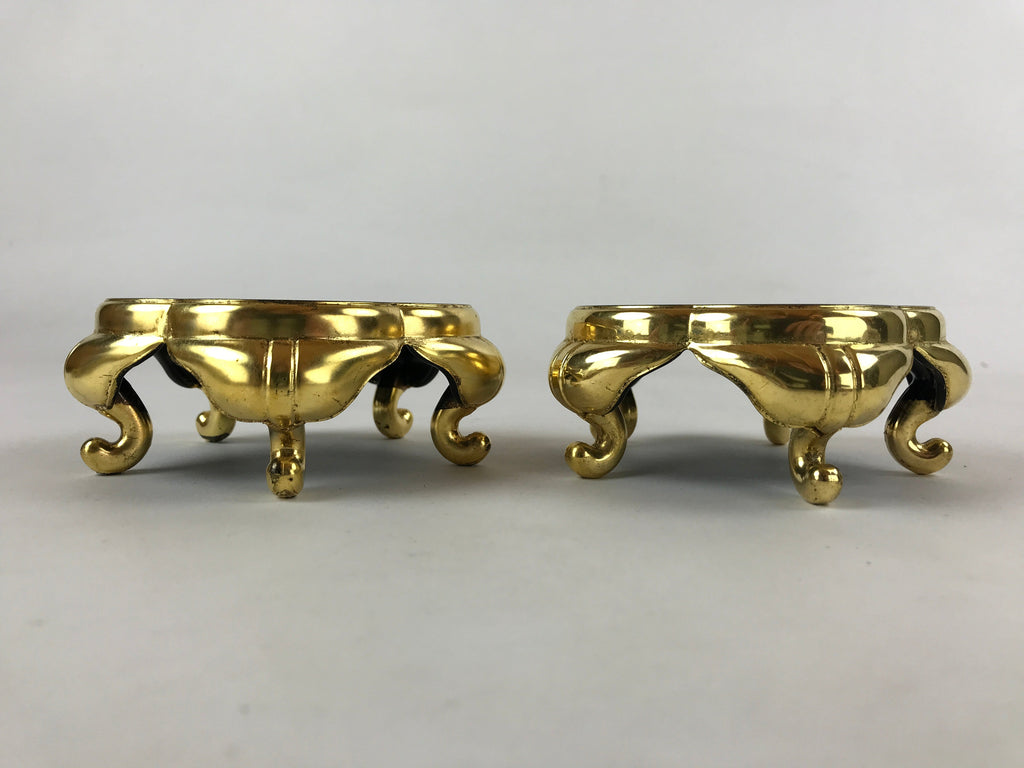 Japanese Buddhist Altar Fitting Offering Cup Stand Vtg 2pc Bukki Black BA157