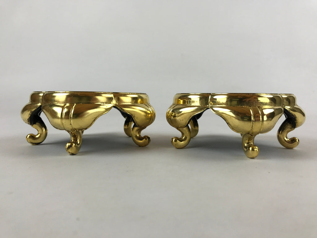 Japanese Buddhist Altar Fitting Offering Cup Stand Vtg 2pc Bukki Black BA157