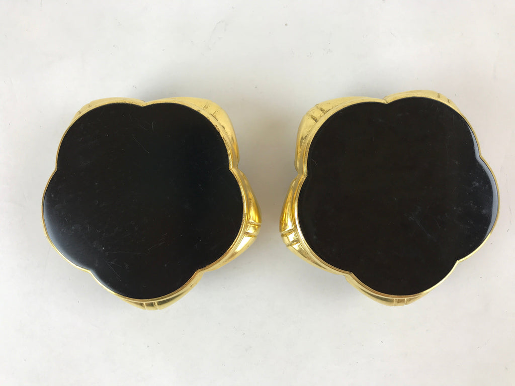 Japanese Buddhist Altar Fitting Offering Cup Stand Vtg 2pc Bukki Black BA157