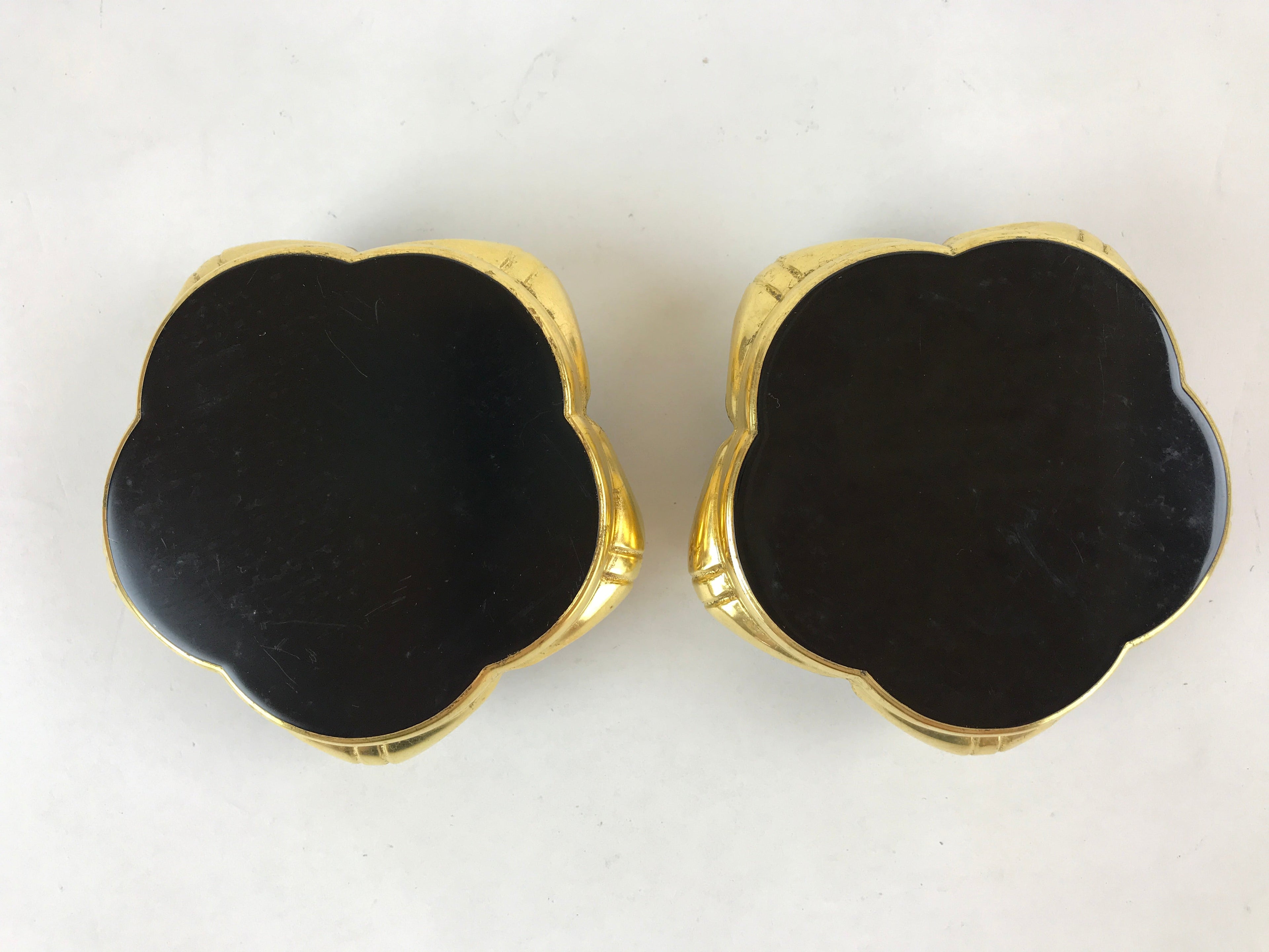Japanese Buddhist Altar Fitting Offering Cup Stand Vtg 2pc Bukki Black BA157