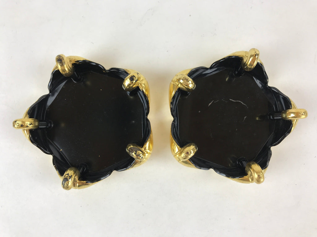 Japanese Buddhist Altar Fitting Offering Cup Stand Vtg 2pc Bukki Black BA157