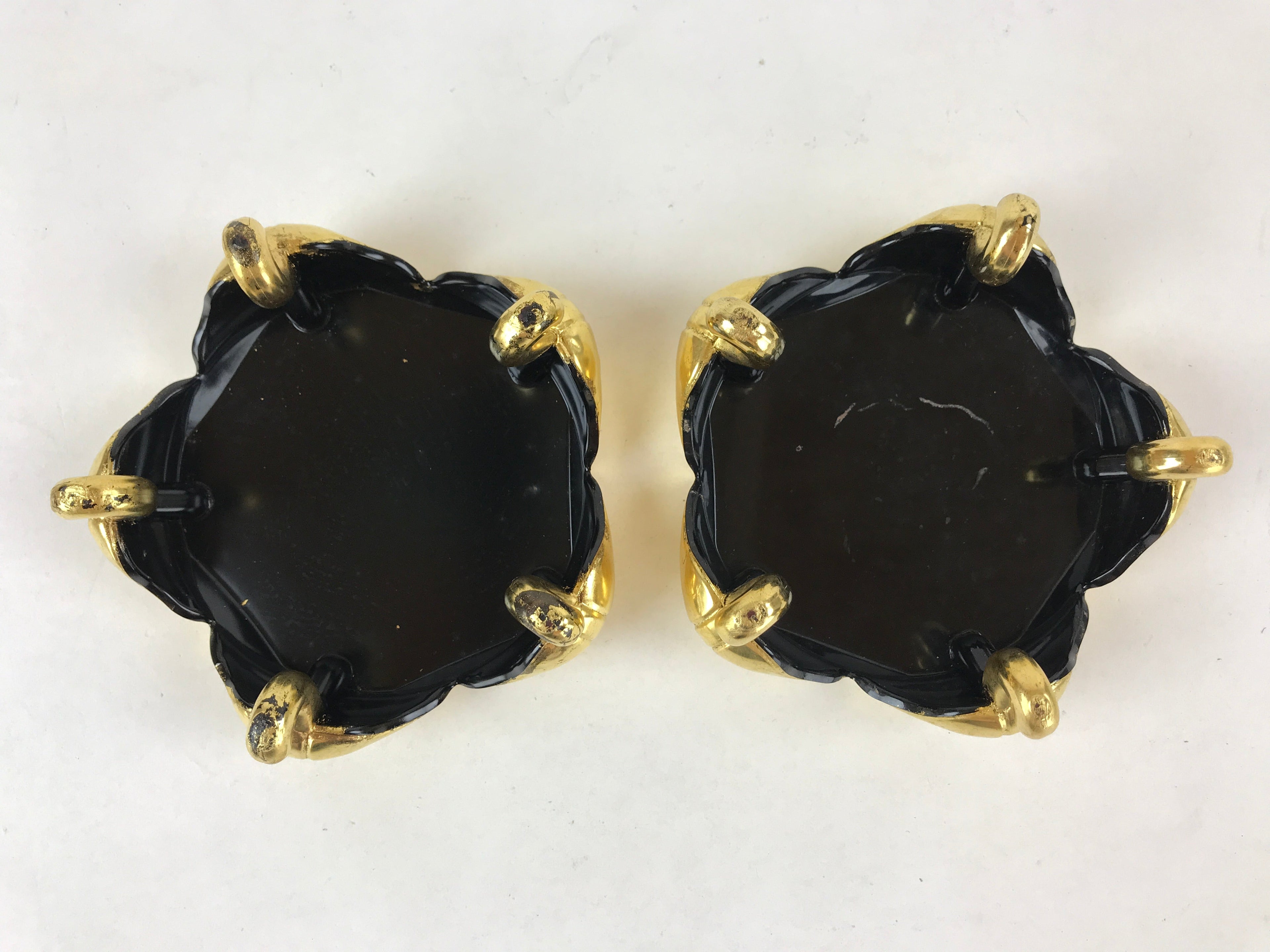 Japanese Buddhist Altar Fitting Offering Cup Stand Vtg 2pc Bukki Black BA157