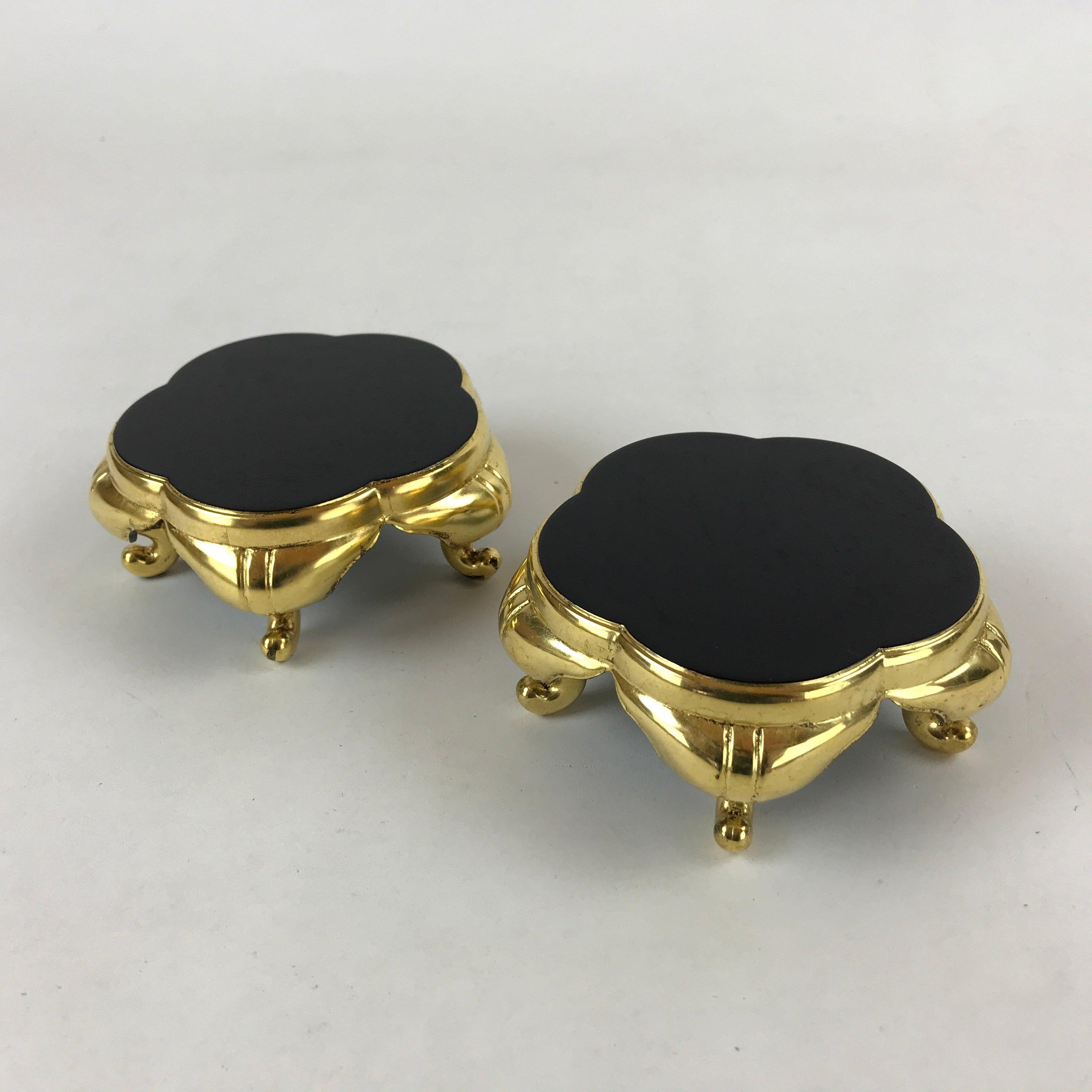 Japanese Buddhist Altar Fitting Offering Cup Stand Vtg 2pc Bukki Black BA157